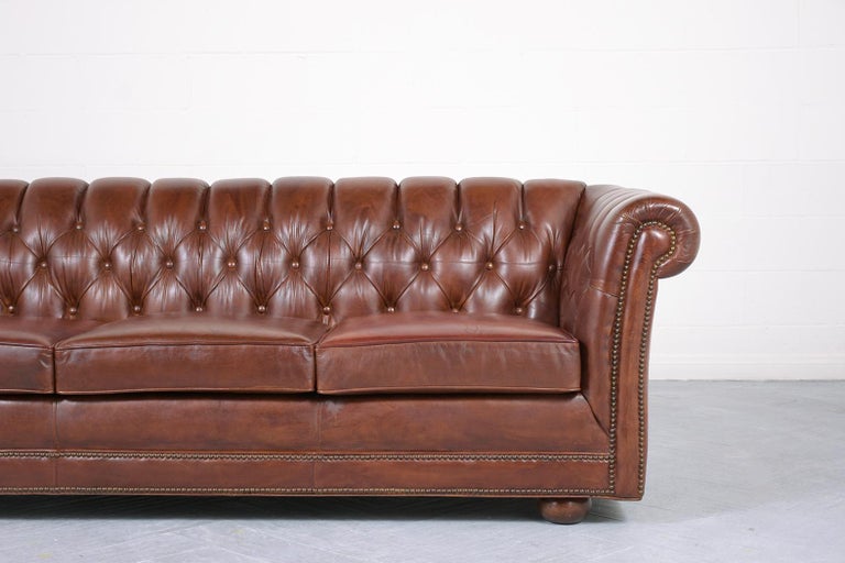 European Brown Leather Chesterfield Style Sofa