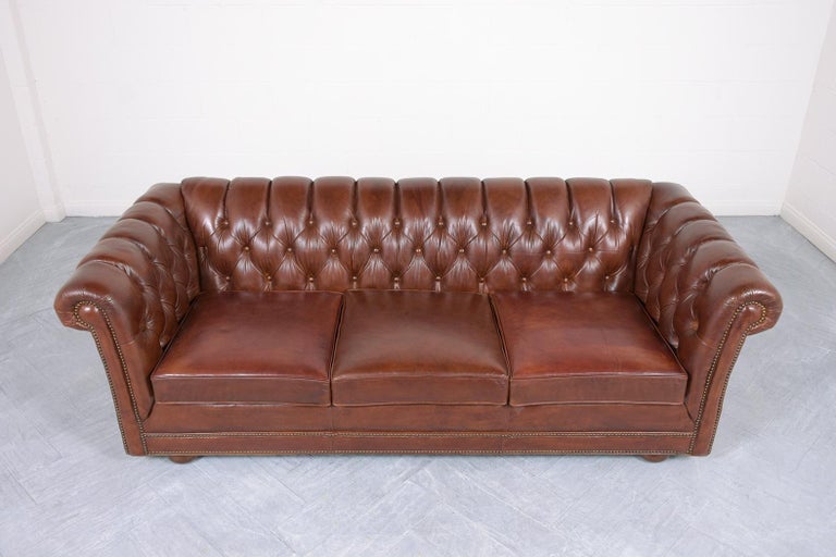 Hand-Crafted Brown Leather Chesterfield Style Sofa