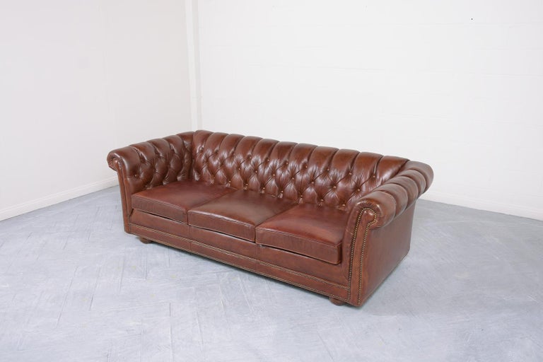Brown Leather Chesterfield Style Sofa In Good Condition In Los Angeles, CA