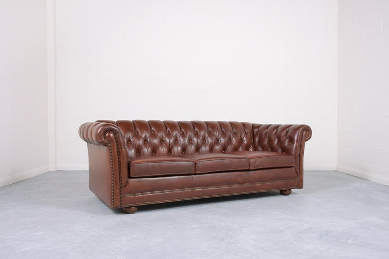 Late 20th Century Brown Leather Chesterfield Style Sofa
