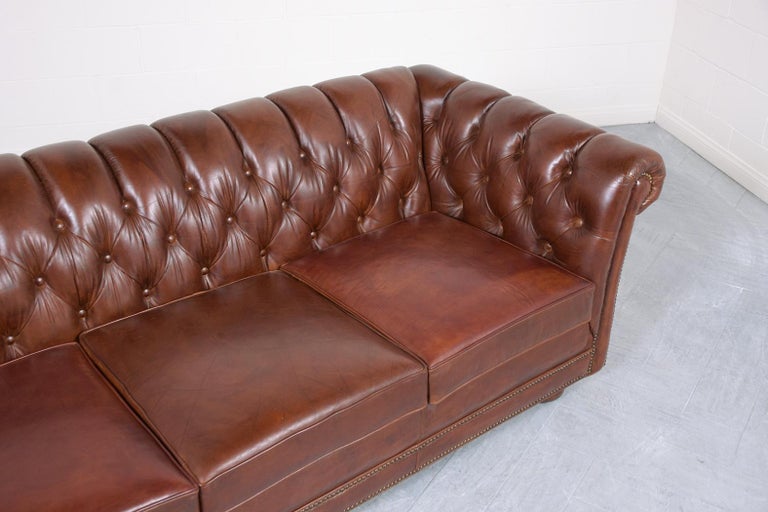 Metal Brown Leather Chesterfield Style Sofa