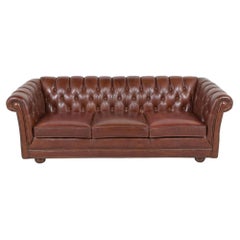 Brown Leather Chesterfield Style Sofa