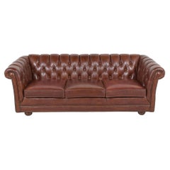 Used Brown Leather Chesterfield Style Sofa