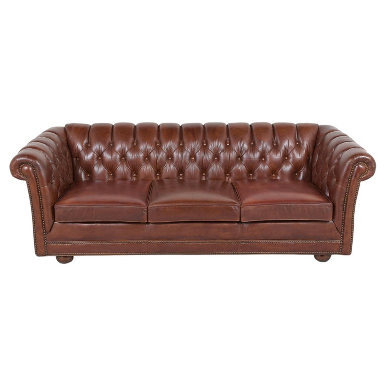 Brown Leather Chesterfield Style Sofa