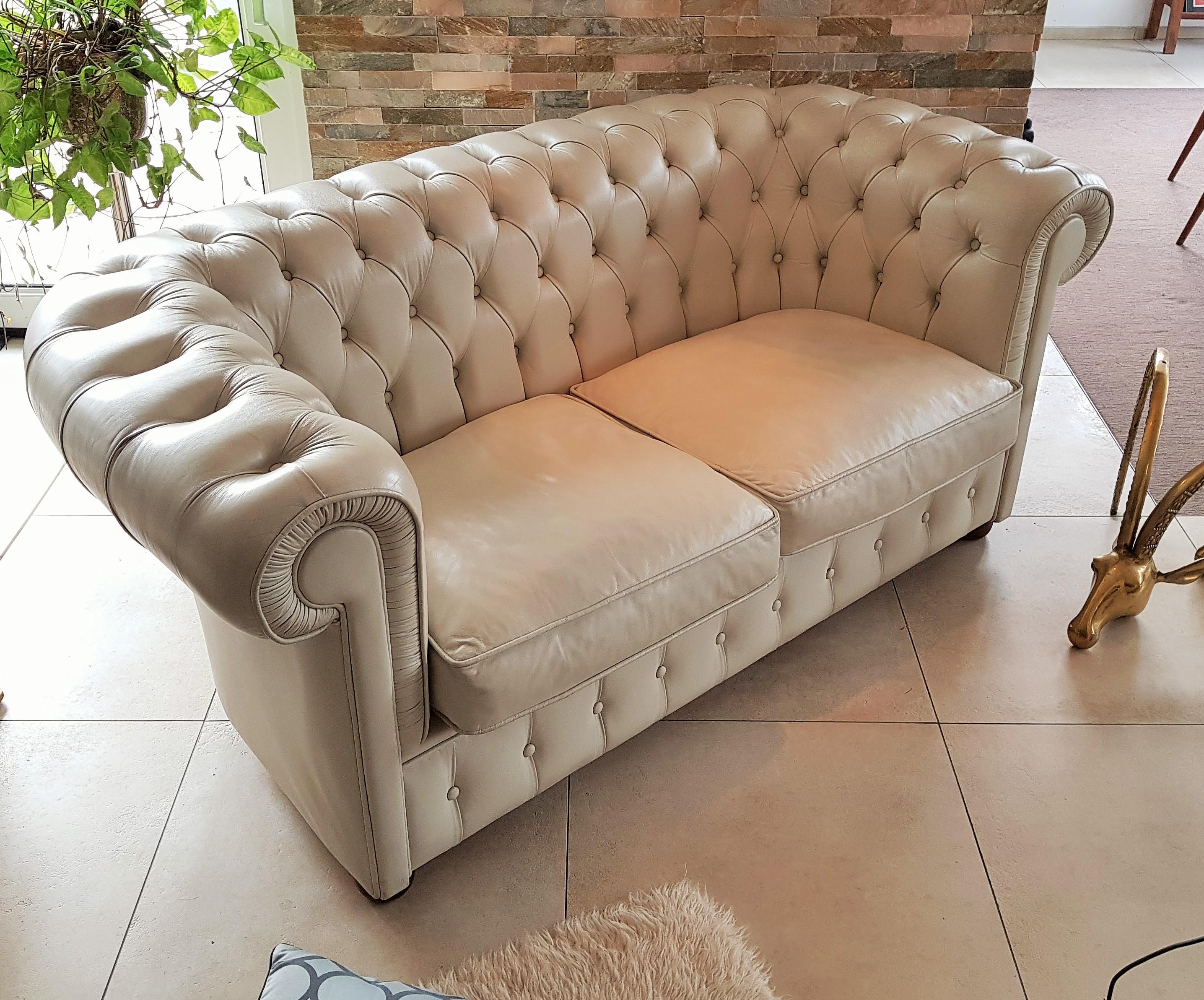 Canapé Loveseat Chesterfield en cuir blanc Whiting 10