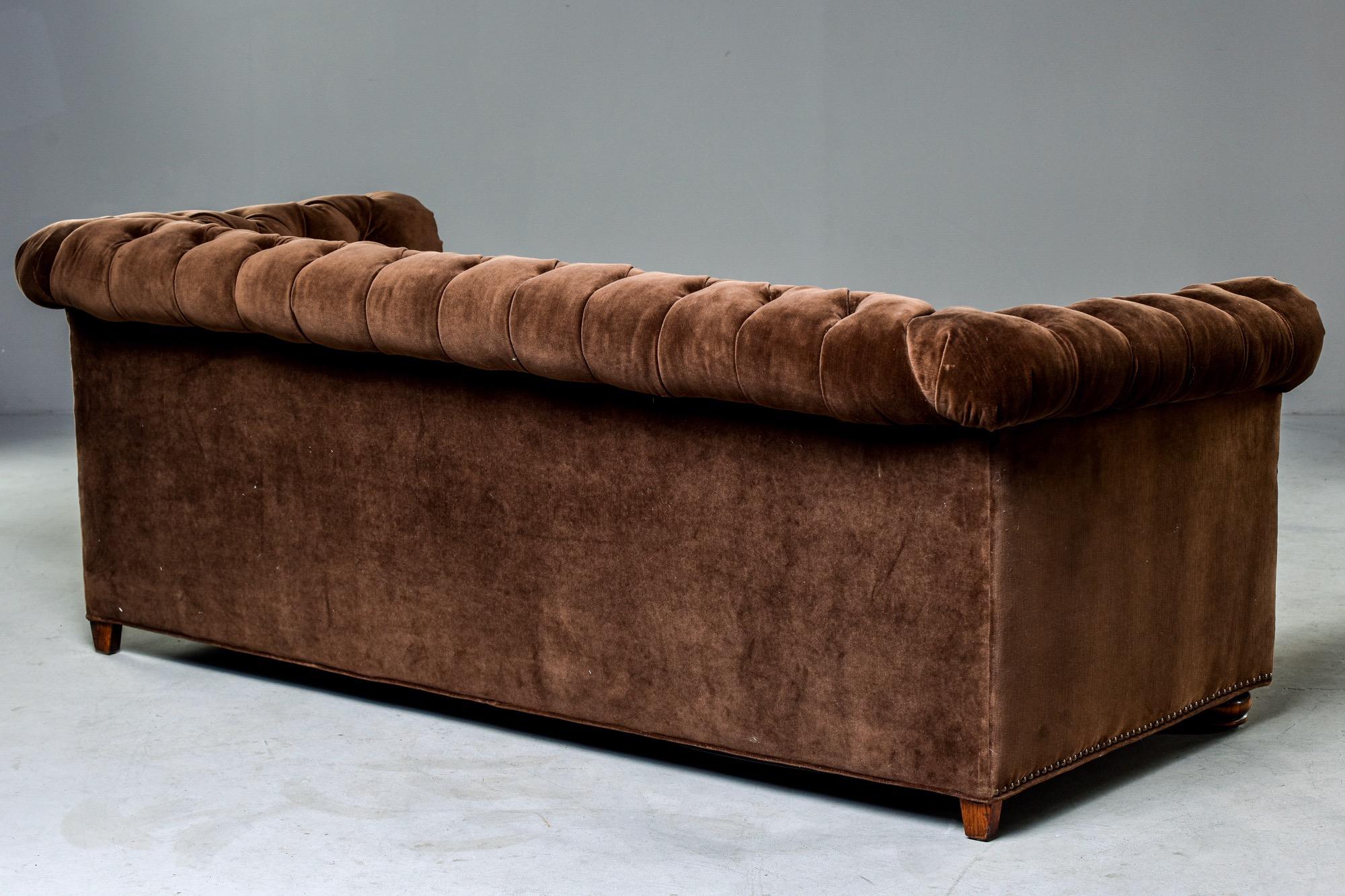 Brass Midcentury Chesterfield Sofa with New Velvet Upholstery