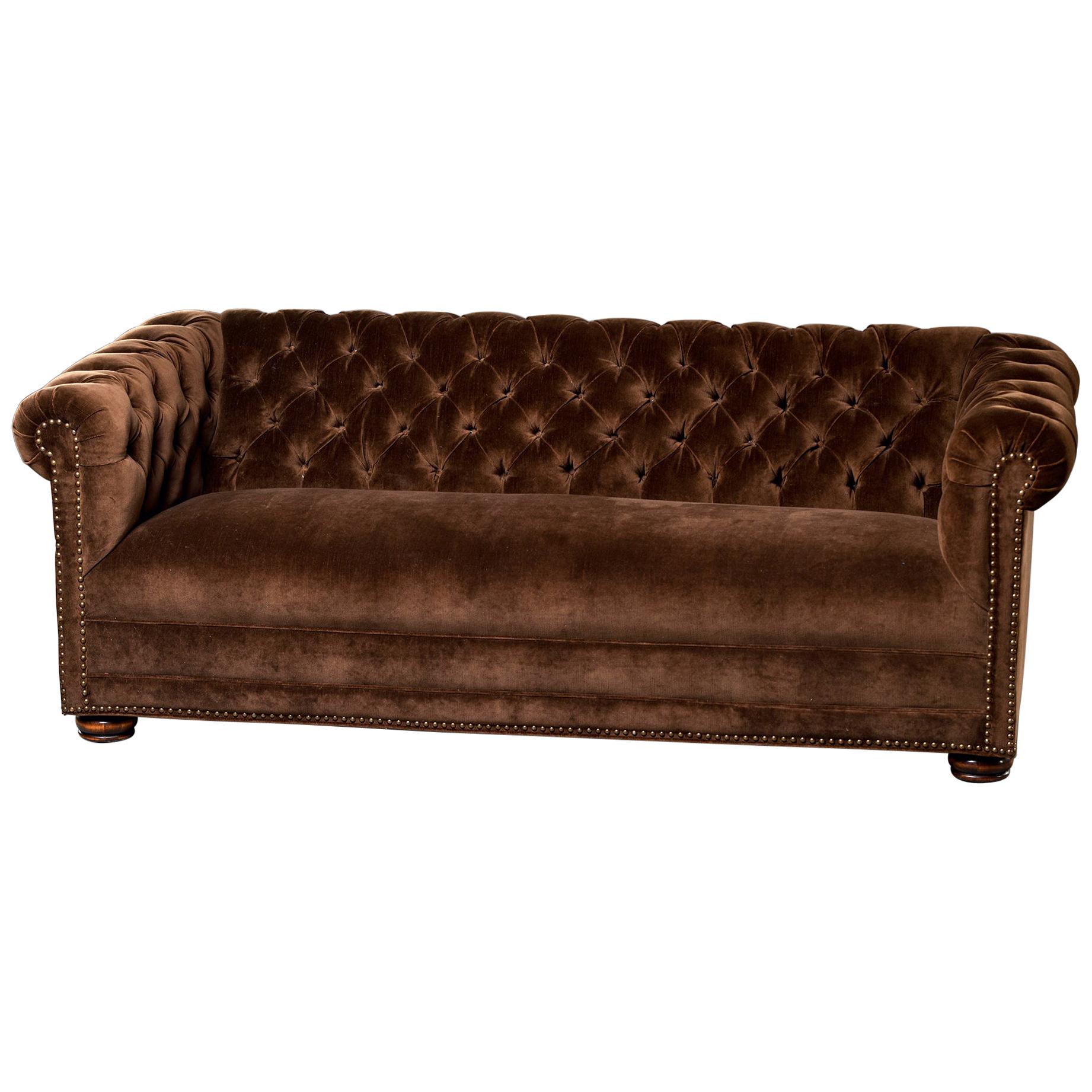 Midcentury Chesterfield Sofa with New Velvet Upholstery