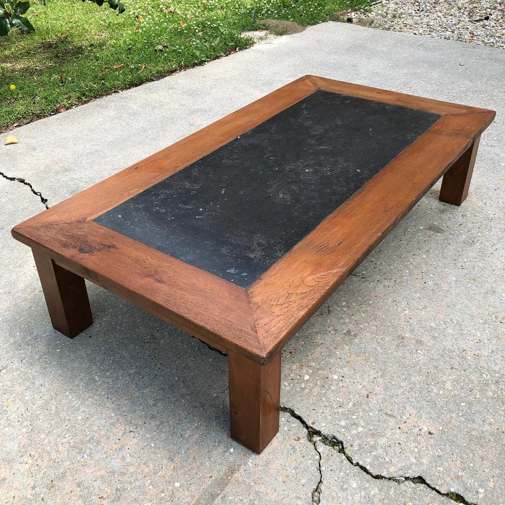 French Mid-Century Chestnut Black Marble Top Coffee Table For Sale