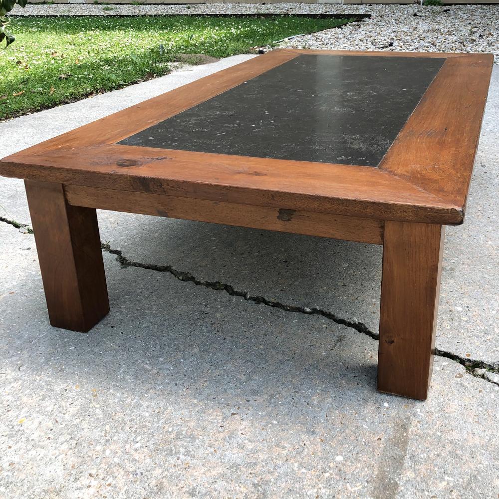 Hand-Crafted Mid-Century Chestnut Black Marble Top Coffee Table For Sale