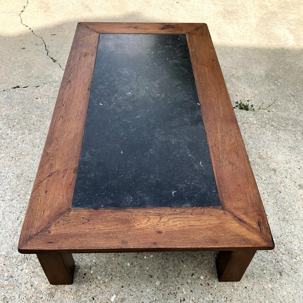 Mid-Century Chestnut Black Marble Top Coffee Table In Good Condition For Sale In Dallas, TX