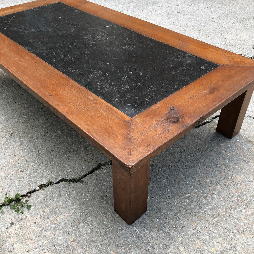 Mid-Century Chestnut Black Marble Top Coffee Table For Sale 2