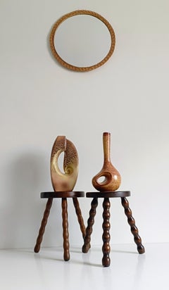 Tabourets en bois de châtaignier du milieu du siècle attribués à Charles Dudouyt, années 1950