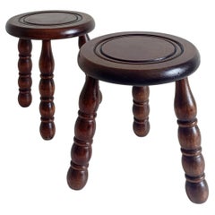Mitte des Jahrhunderts Hocker aus Kastanienholz, Charles Dudouyt zugeschrieben, 1950er Jahre