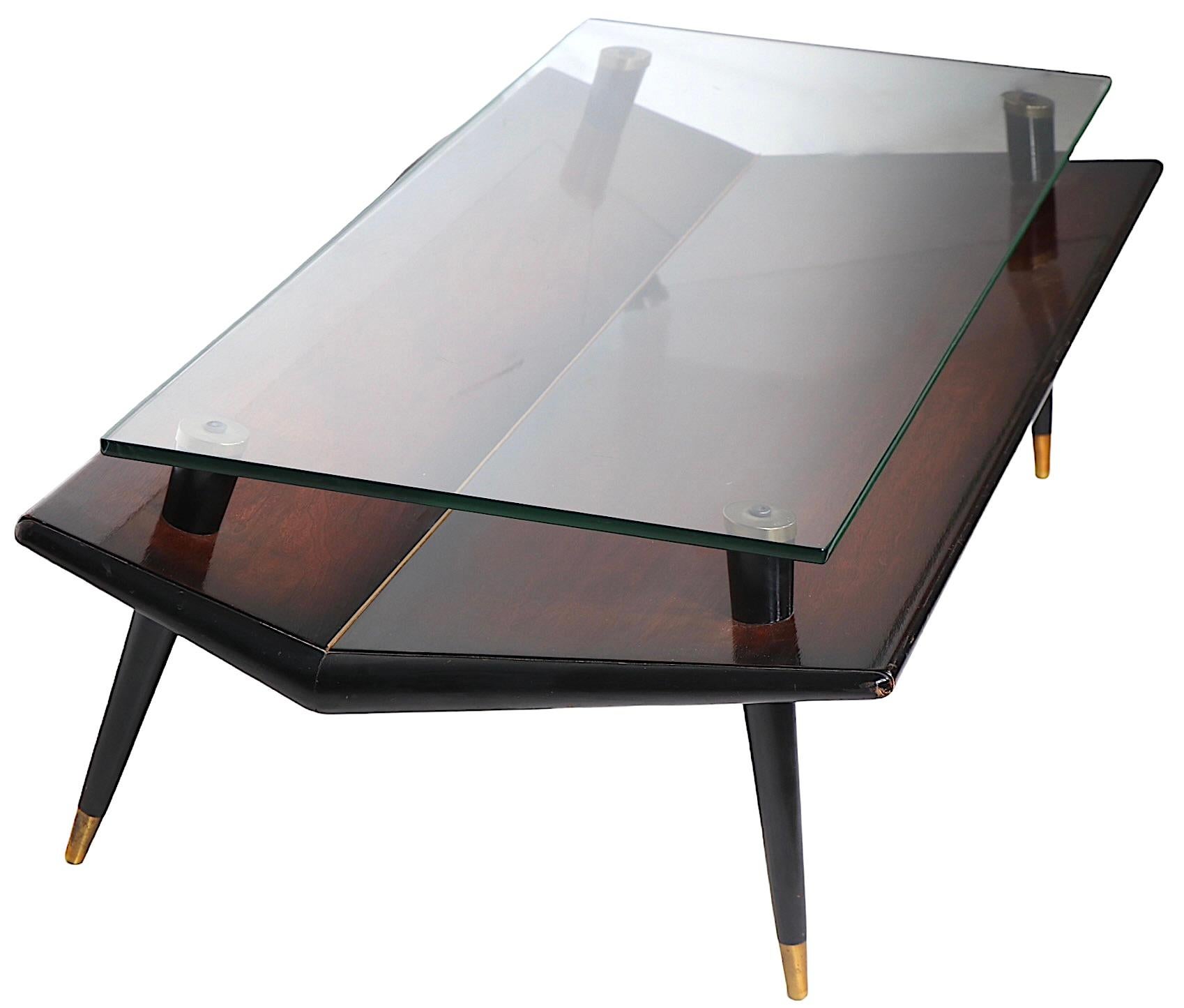 Mid Century Chevron Base Glass Top Coffee Table by Gordon's Inc. c. 1950's  For Sale 6