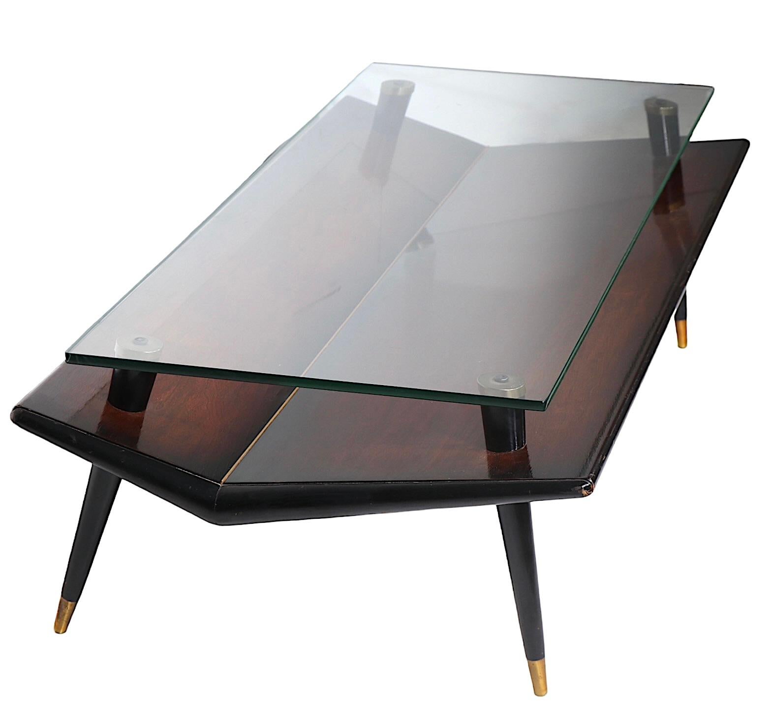 Mid Century Chevron Base Glass Top Coffee Table by Gordon's Inc. c. 1950's  For Sale 5