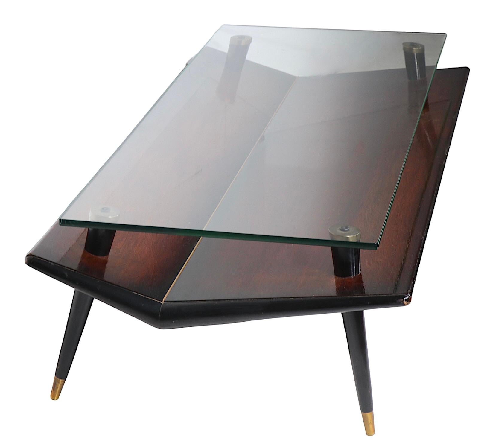Mid Century Chevron Base Glass Top Coffee Table by Gordon's Inc. c. 1950's  For Sale 8