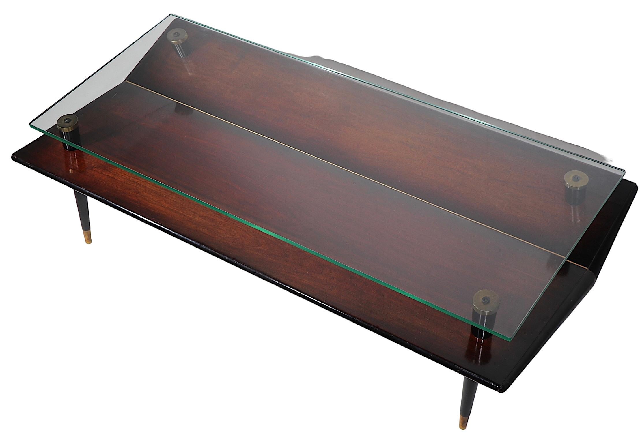 Mid Century Chevron Base Glass Top Coffee Table by Gordon's Inc. c. 1950's  For Sale 11