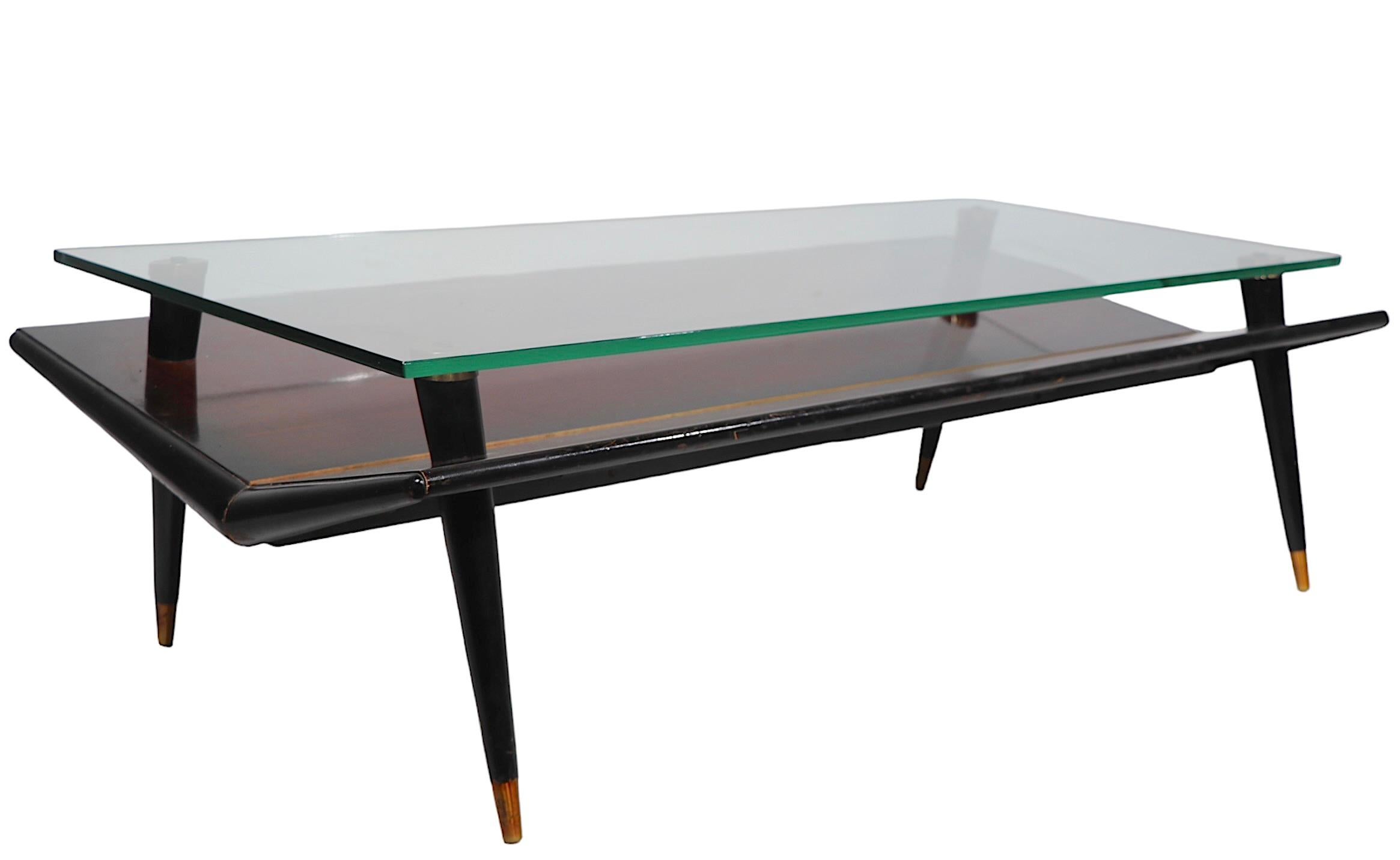 Mid-Century Modern Mid Century Chevron Base Glass Top Coffee Table by Gordon's Inc. c. 1950's  For Sale