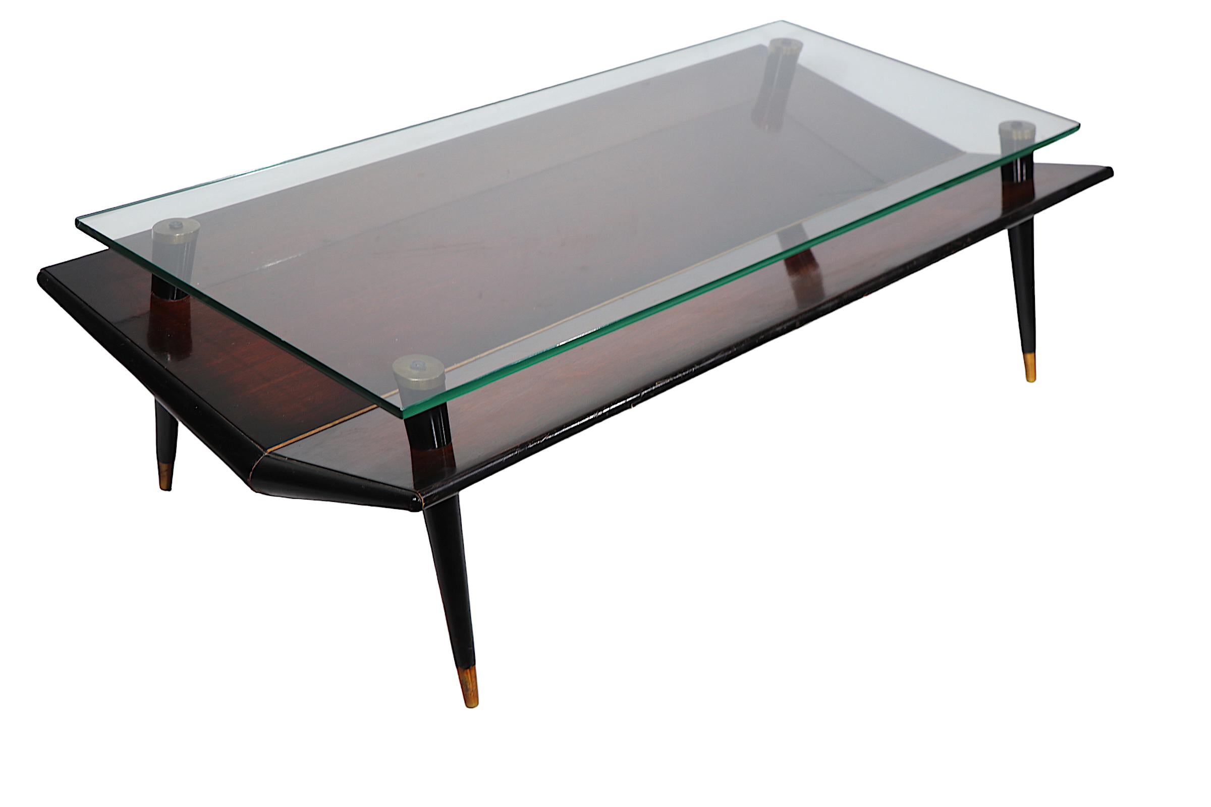 American Mid Century Chevron Base Glass Top Coffee Table by Gordon's Inc. c. 1950's  For Sale