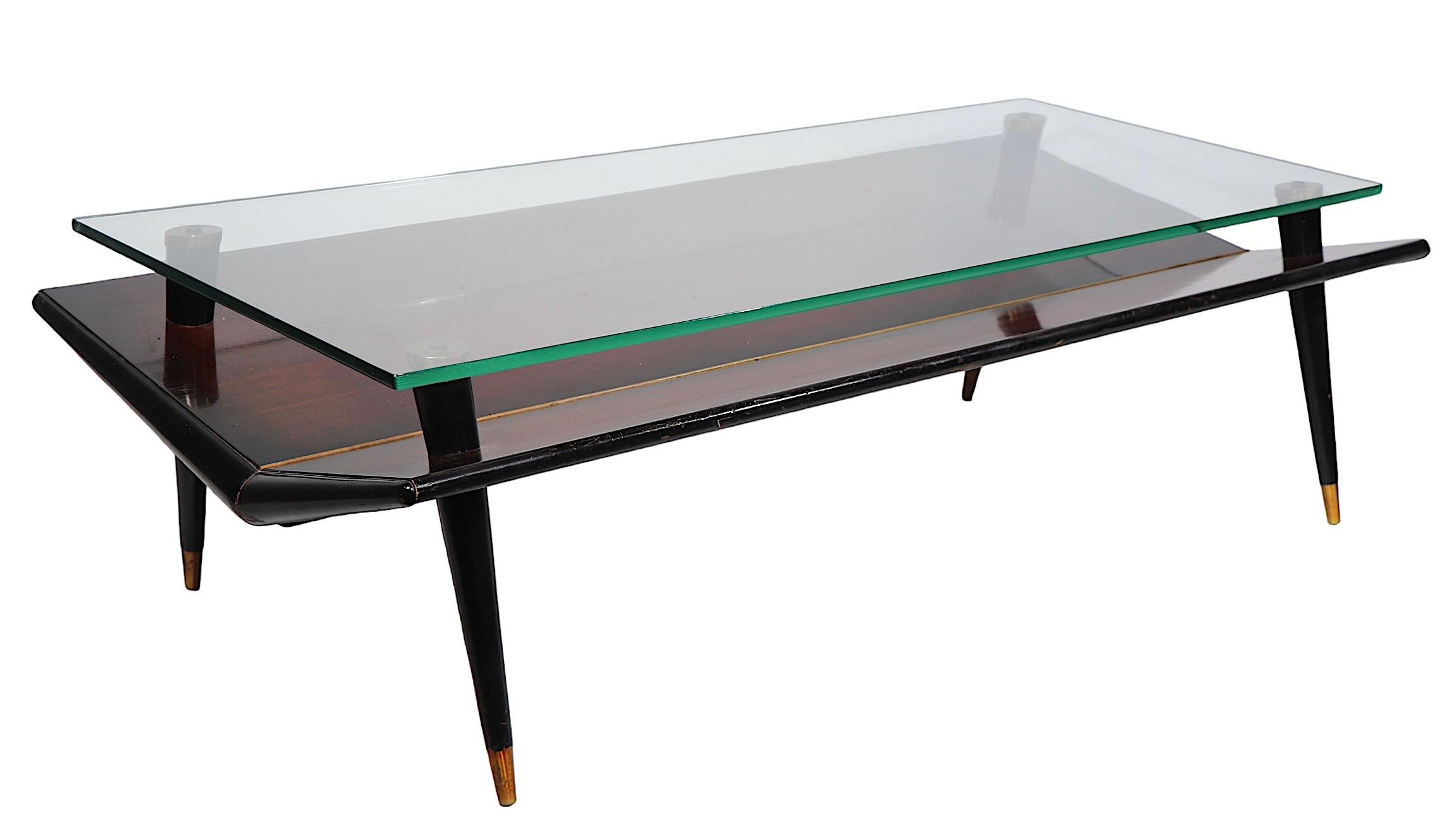 Mid-Century Modern Mid Century Chevron Base Glass Top Coffee Table by Gordon's Inc. c. 1950's  For Sale