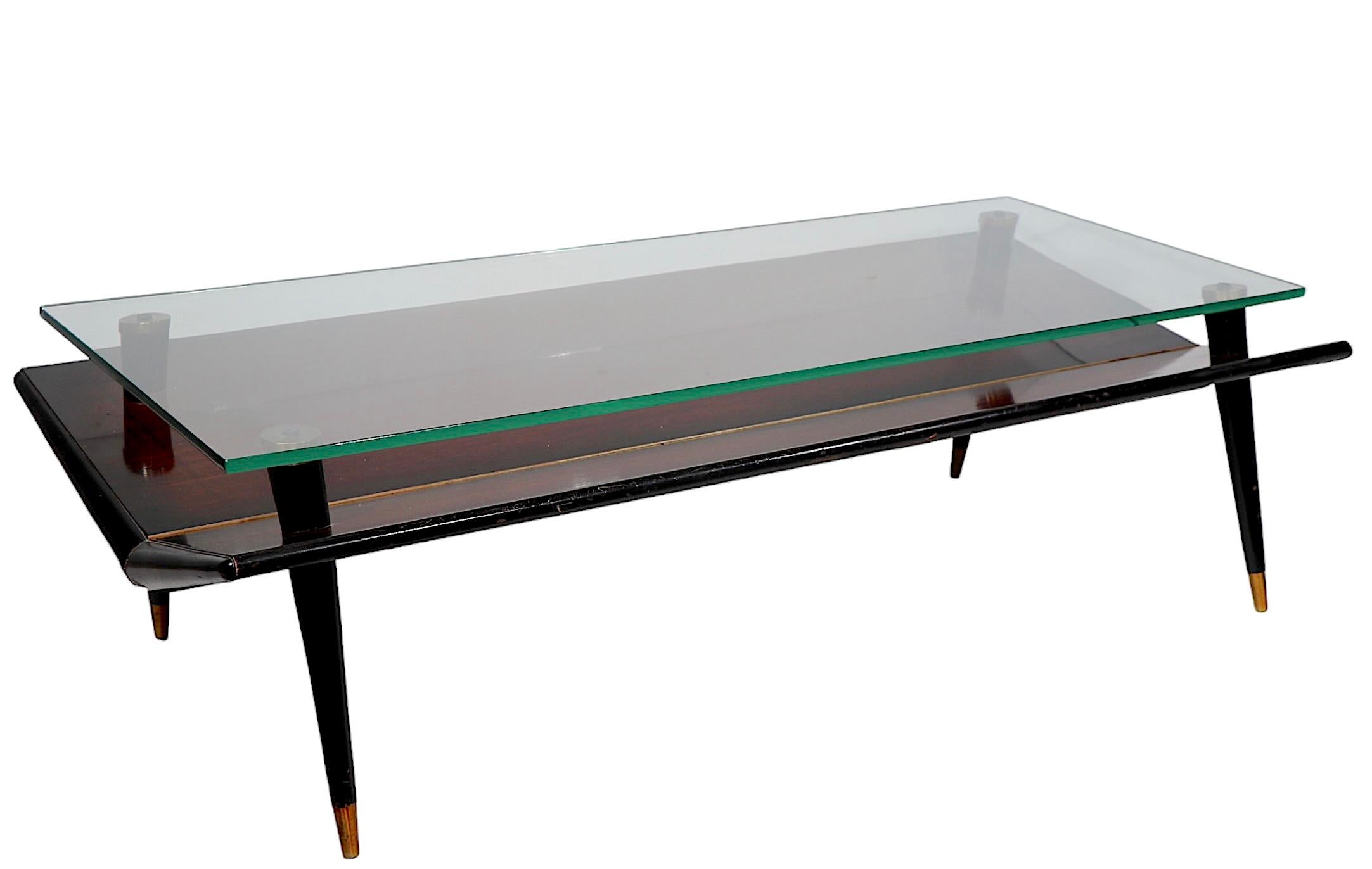 20th Century Mid Century Chevron Base Glass Top Coffee Table by Gordon's Inc. c. 1950's  For Sale