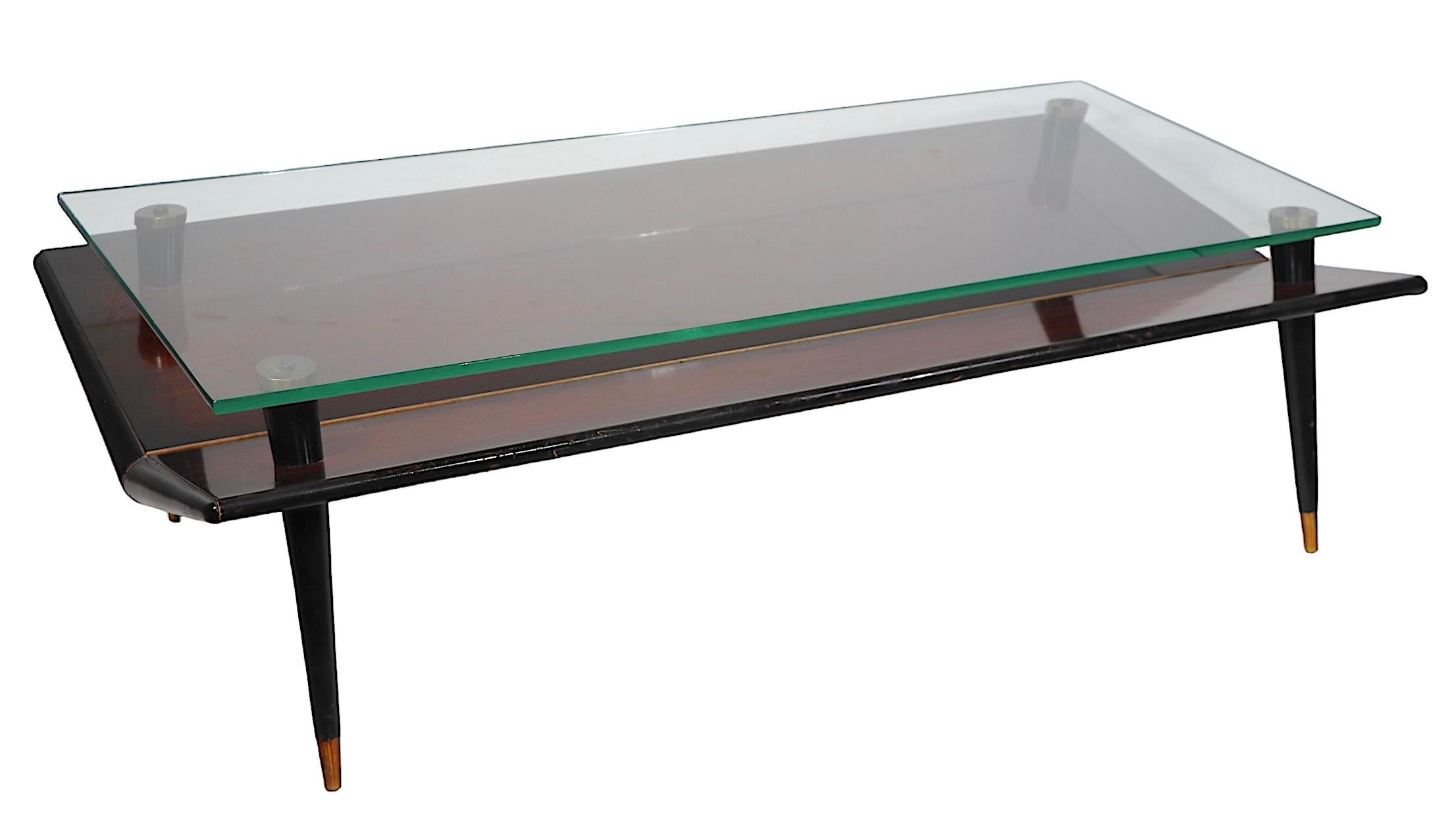 Mid Century Chevron Base Glass Top Coffee Table by Gordon's Inc. c. 1950's  In Good Condition For Sale In New York, NY