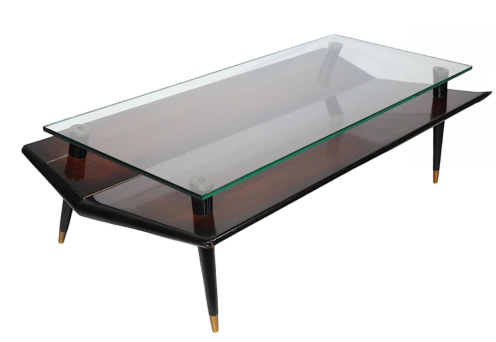 20th Century Mid Century Chevron Base Glass Top Coffee Table by Gordon's Inc. c. 1950's  For Sale