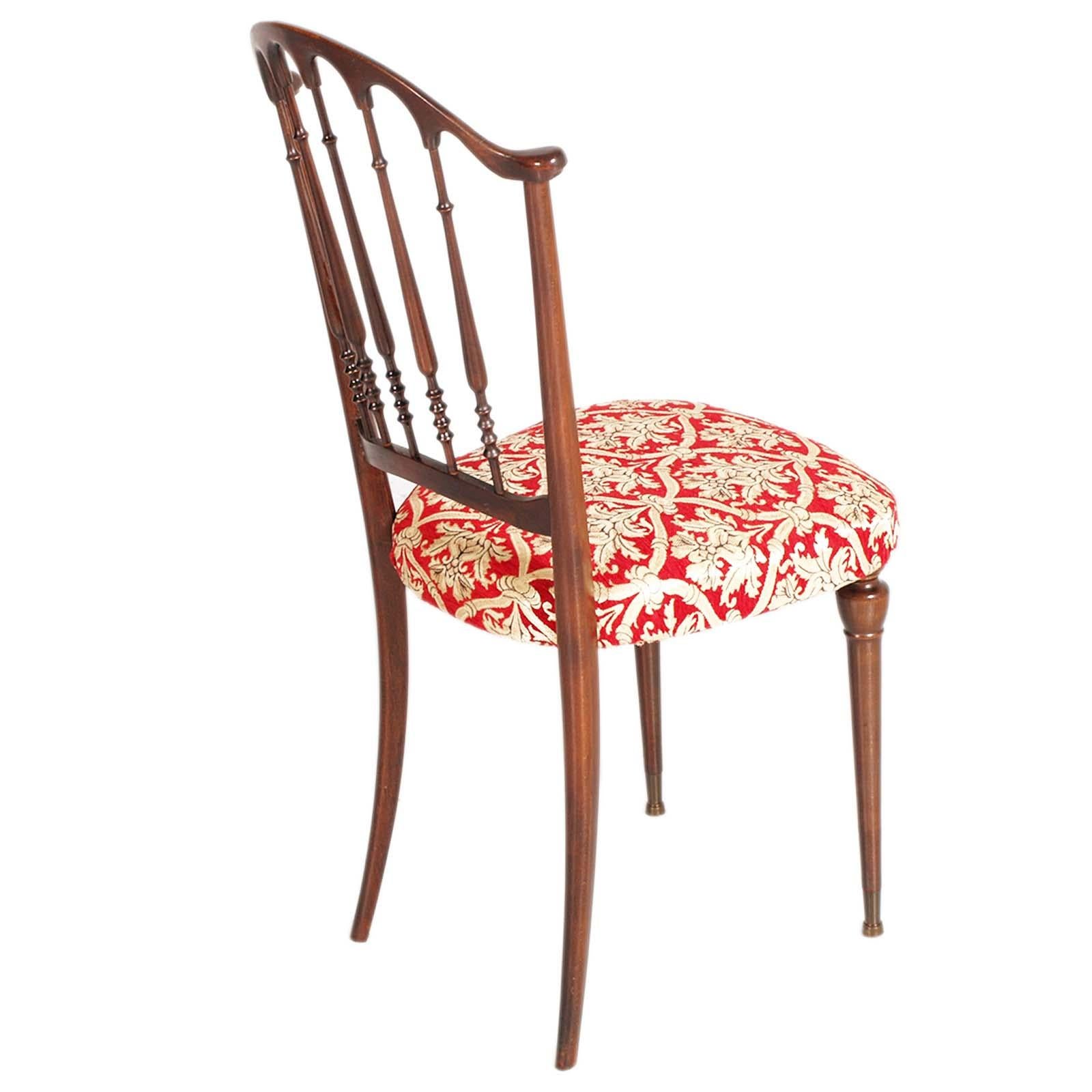 Gothic Revival Mid Century Chiavari Chair by Paolo Buffa, Belle Epoque, Reupholstered Fortuny For Sale