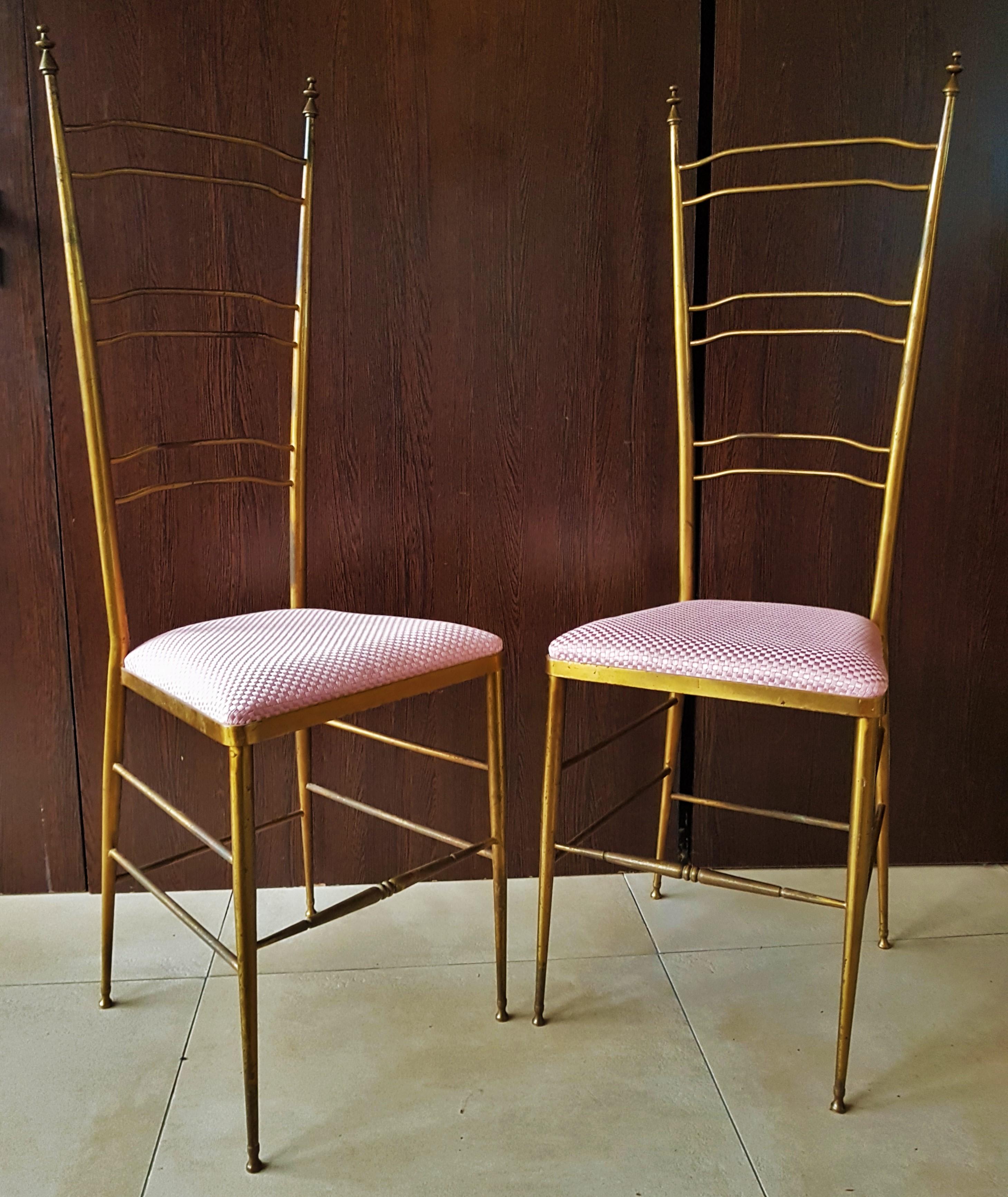 Brass Midcentury Chiavari High Back Chairs, Italy, 1950s