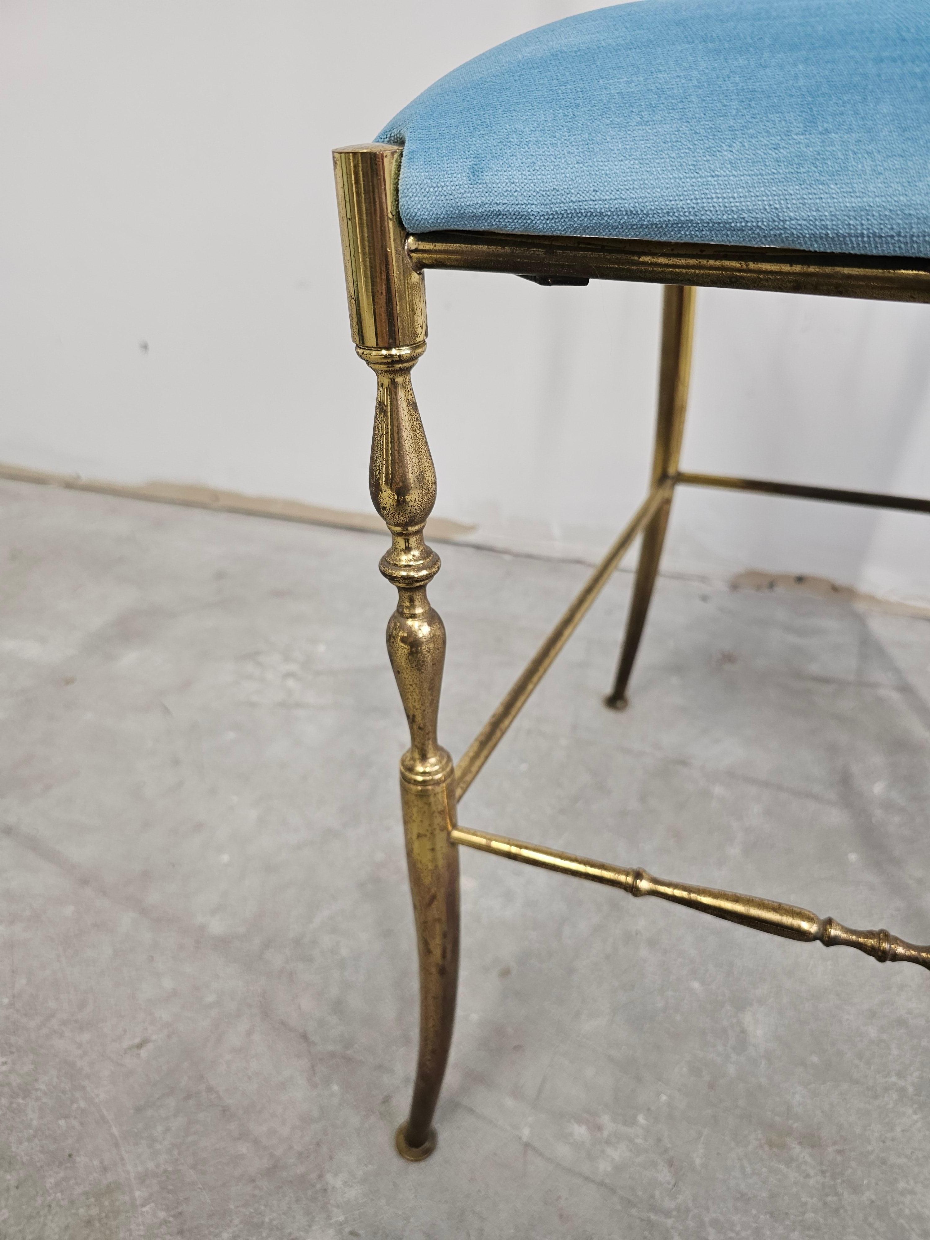 Mid Century Chiavari Side Chair made of solid brass with baby blue plush seat For Sale 2