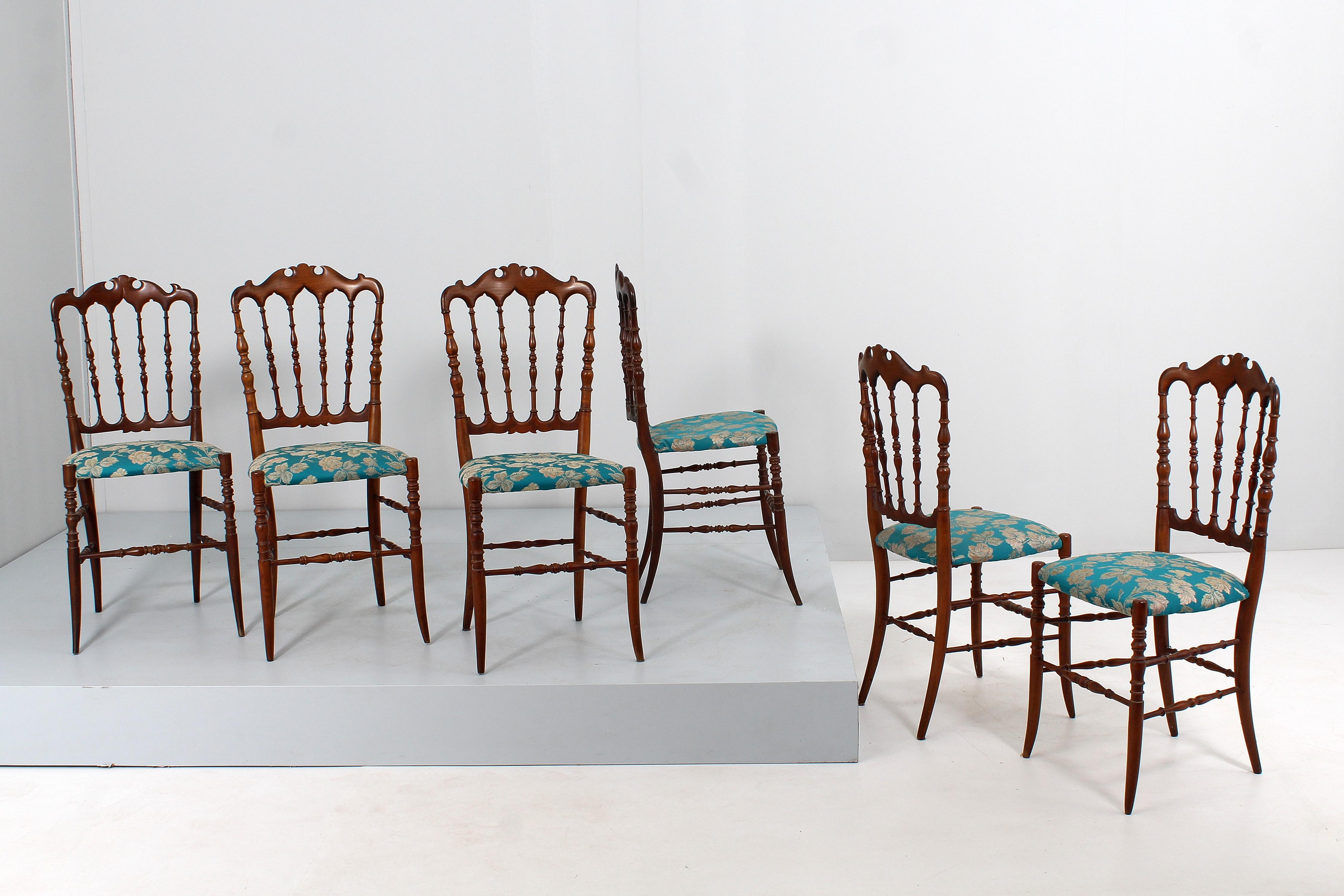 Italian Mid-Century Chiavarina Wooden Chairs Set of 6, 1950s, Italy For Sale