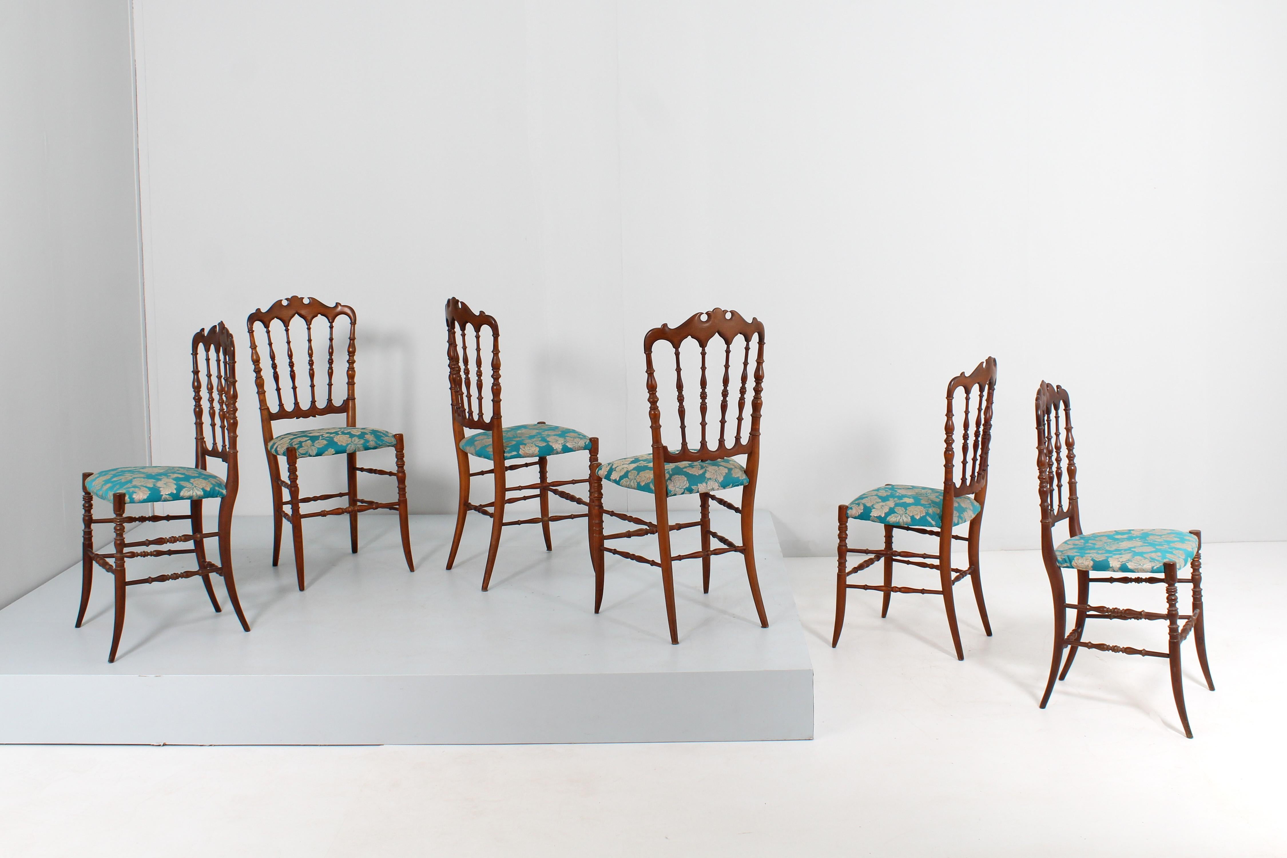 Mid-Century Chiavarina Wooden Chairs Set of 6, 1950s, Italy In Good Condition For Sale In Palermo, IT
