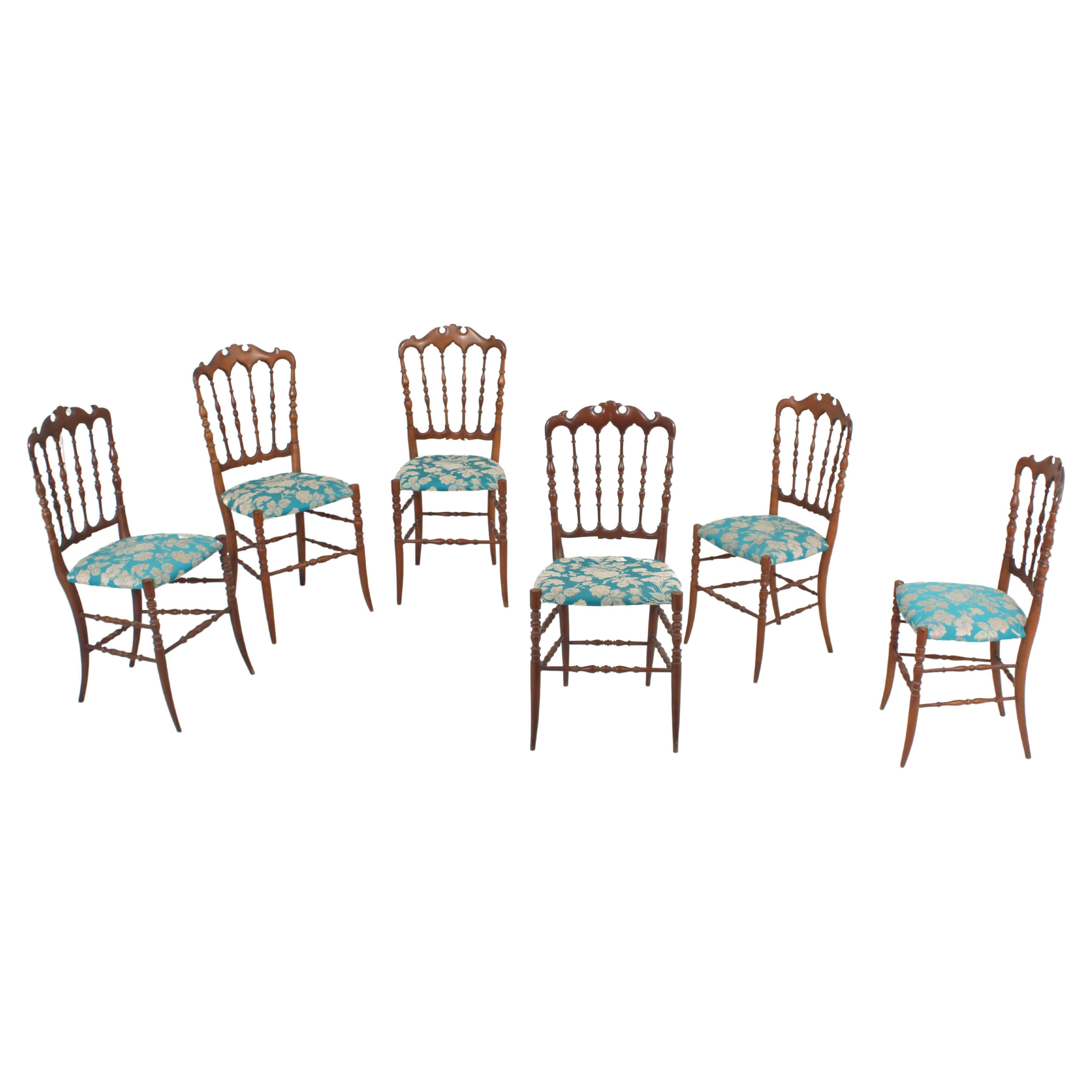Chaises en bois Chiavarina du milieu du siècle Ensemble de 6 chaises, 1950, Italie