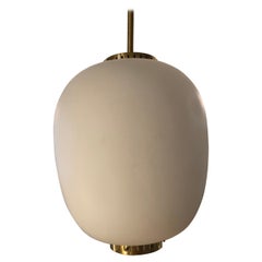 Mid Century Chic Danish Brass and White Glass Kina Pendant by Bent Karlby Lyfa