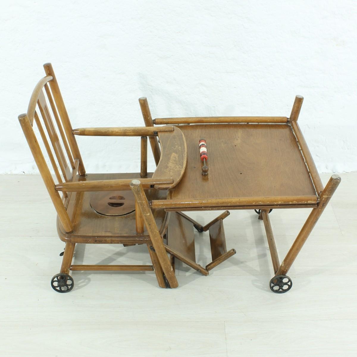 Midcentury Child High Chair / Chair with Table, circa 1950  For Sale 1