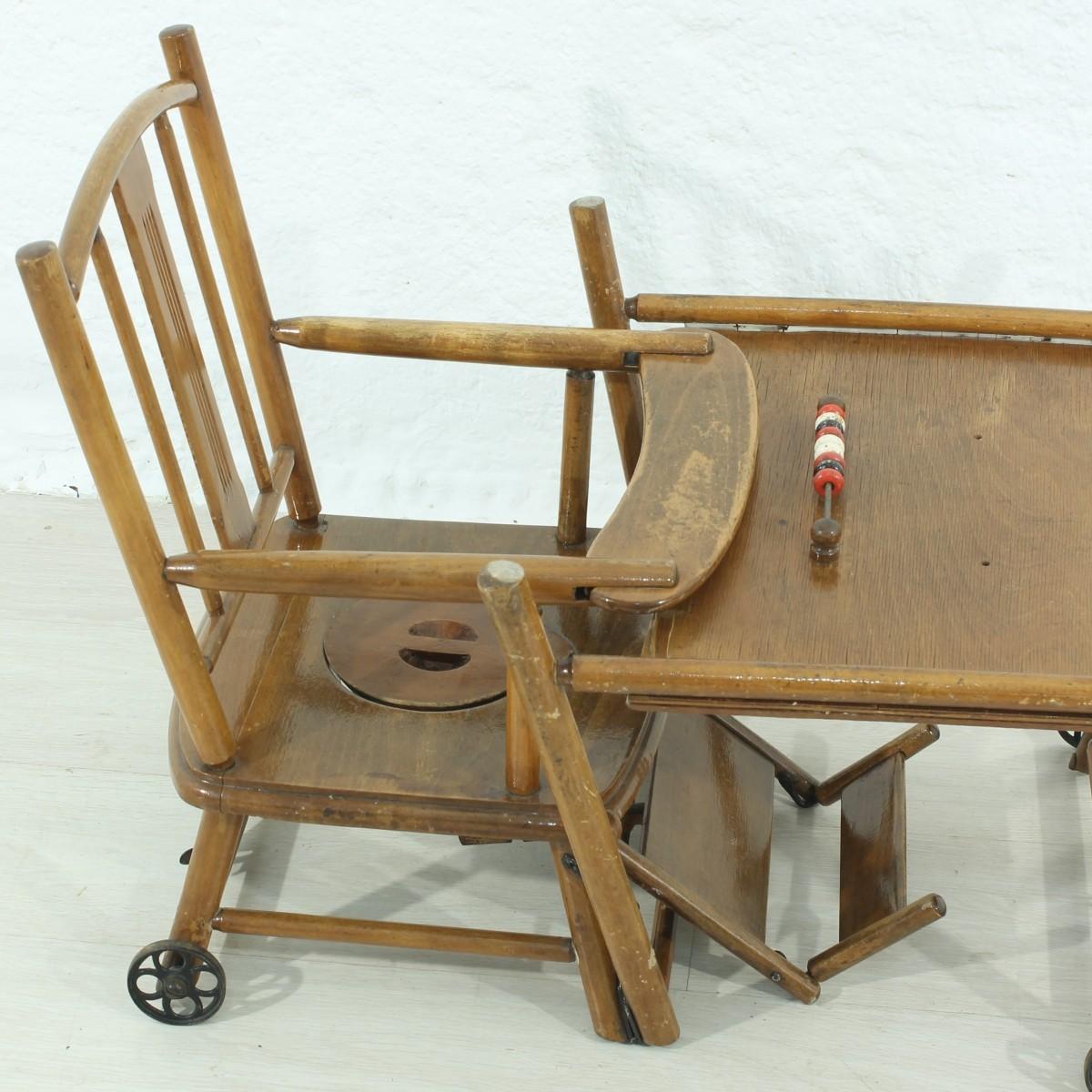 Midcentury Child High Chair / Chair with Table, circa 1950  For Sale 2