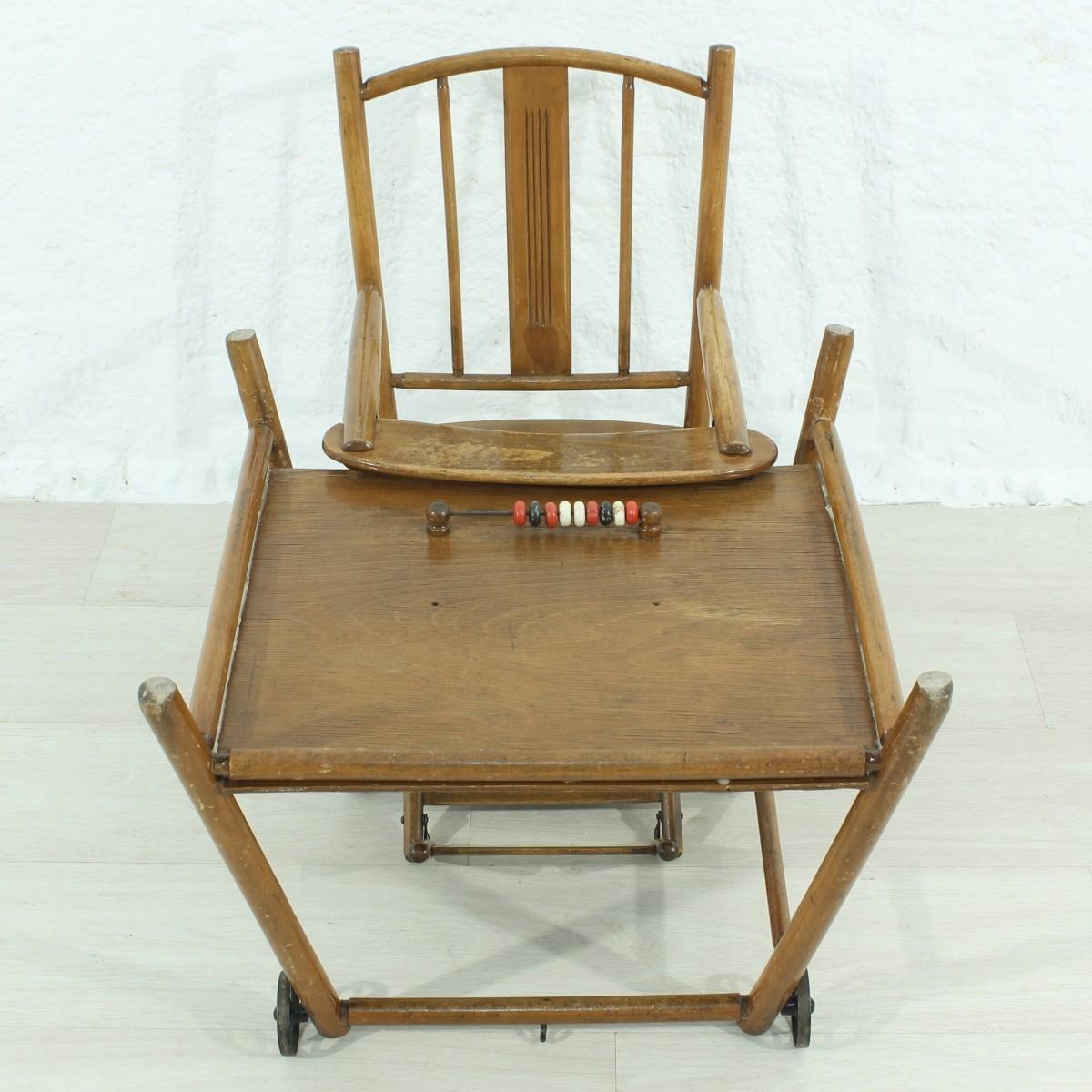 Midcentury Child High Chair / Chair with Table, circa 1950  For Sale 3