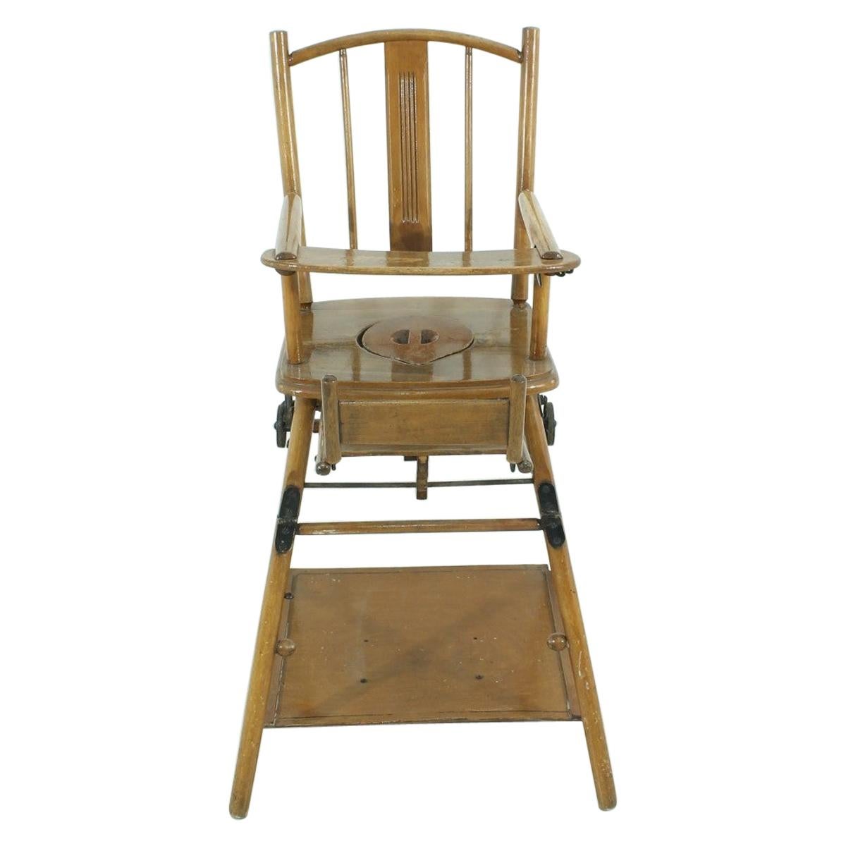 Midcentury Child High Chair / Chair with Table, circa 1950  For Sale