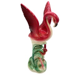 Mid-Century Child & Mother Flamingo Ceramic Statue By Leftons (REPAIRED)