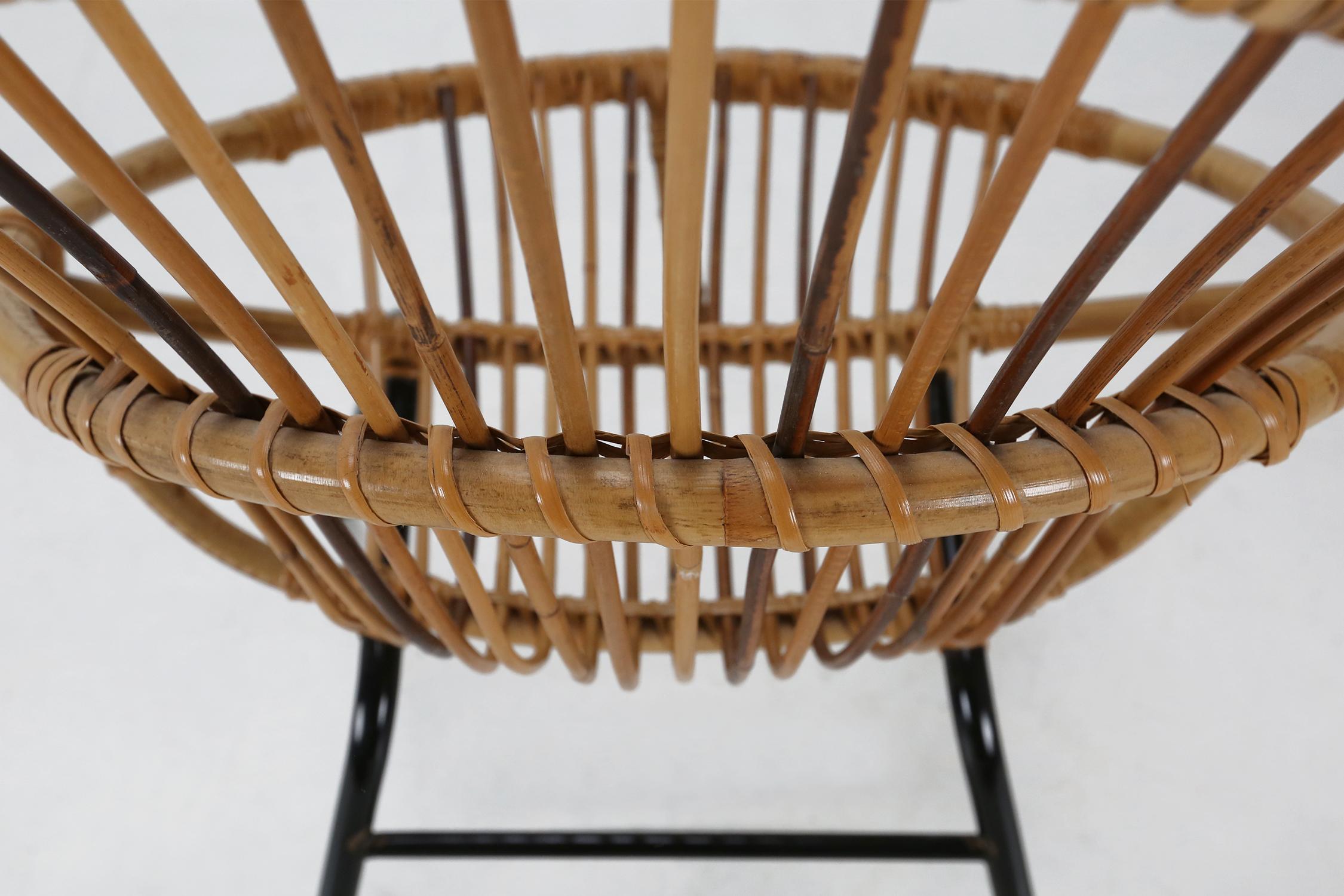 Metal Mid-Century Children's Chair in Rattan