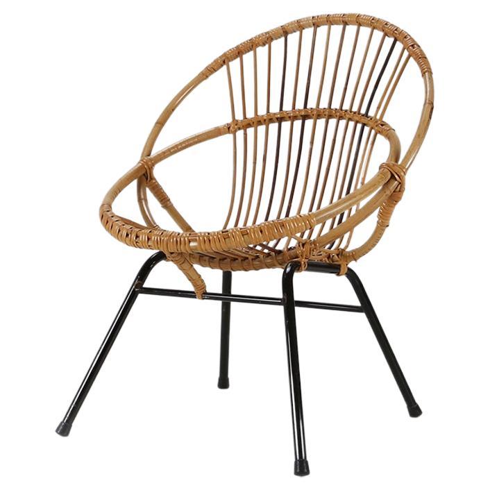 Mid-Century Children's Chair in Rattan For Sale