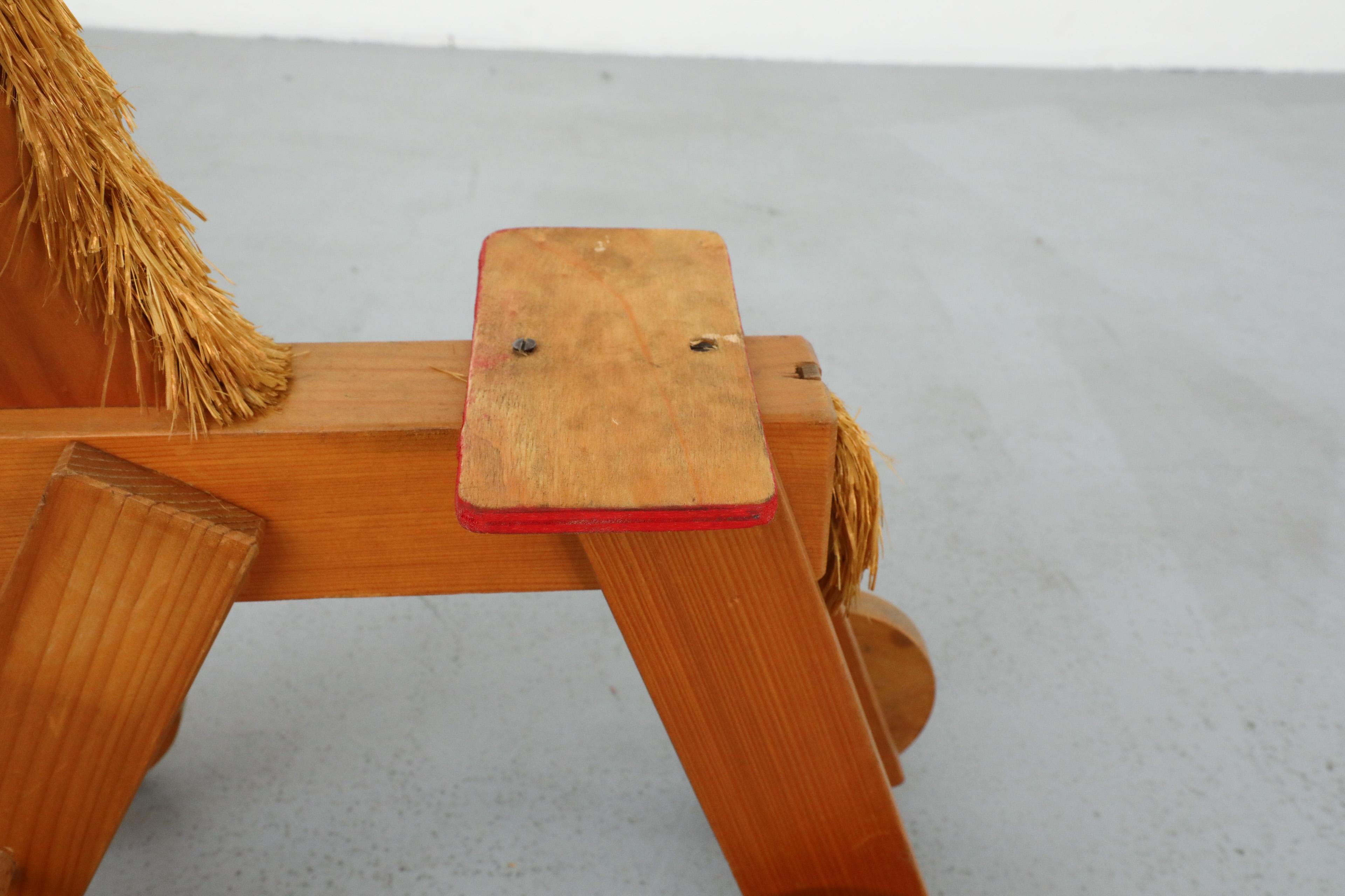 Mid-Century Children's Wooden Pony with Wheels and Red Painted Details For Sale 7