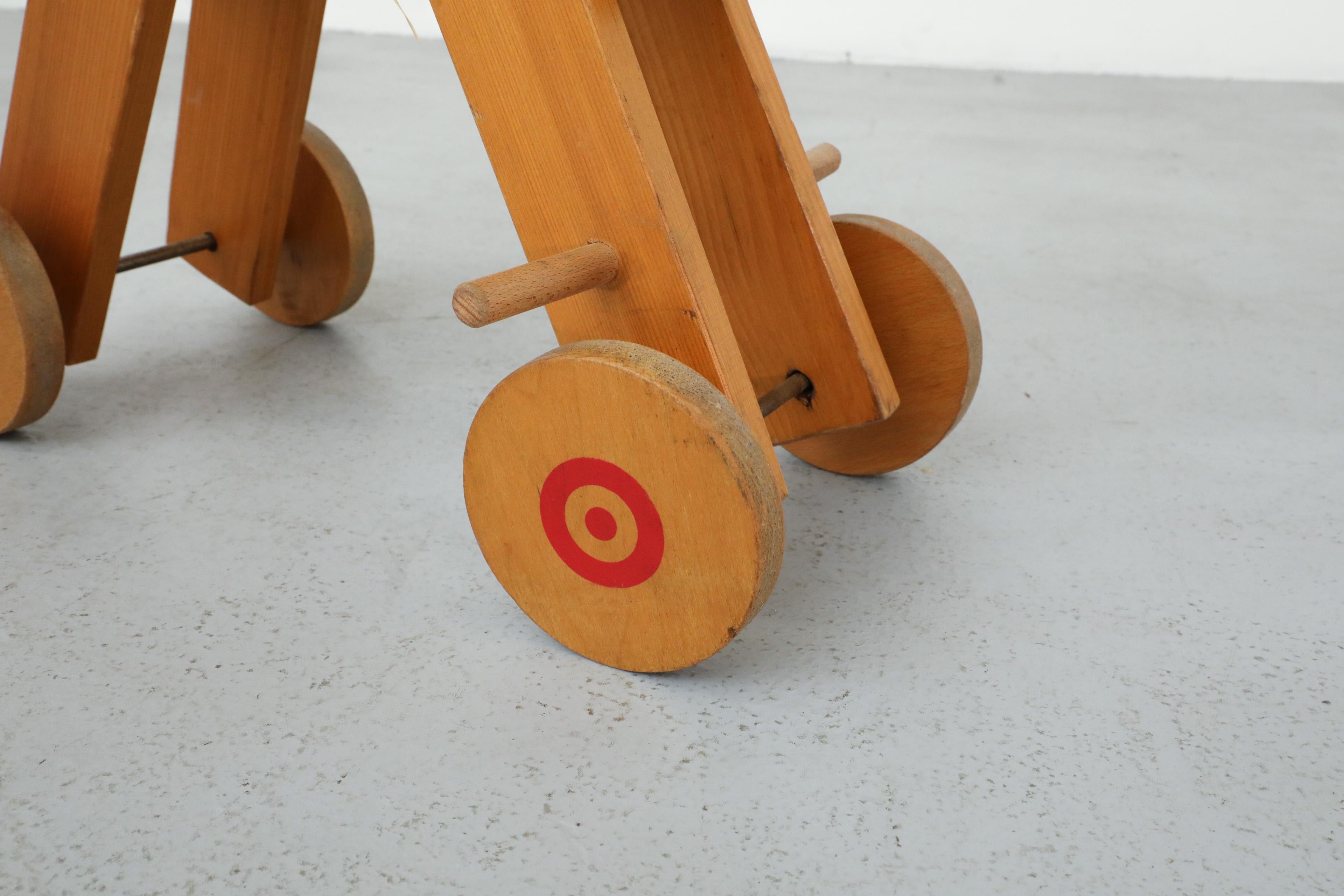 Mid-Century Children's Wooden Pony with Wheels and Red Painted Details For Sale 10