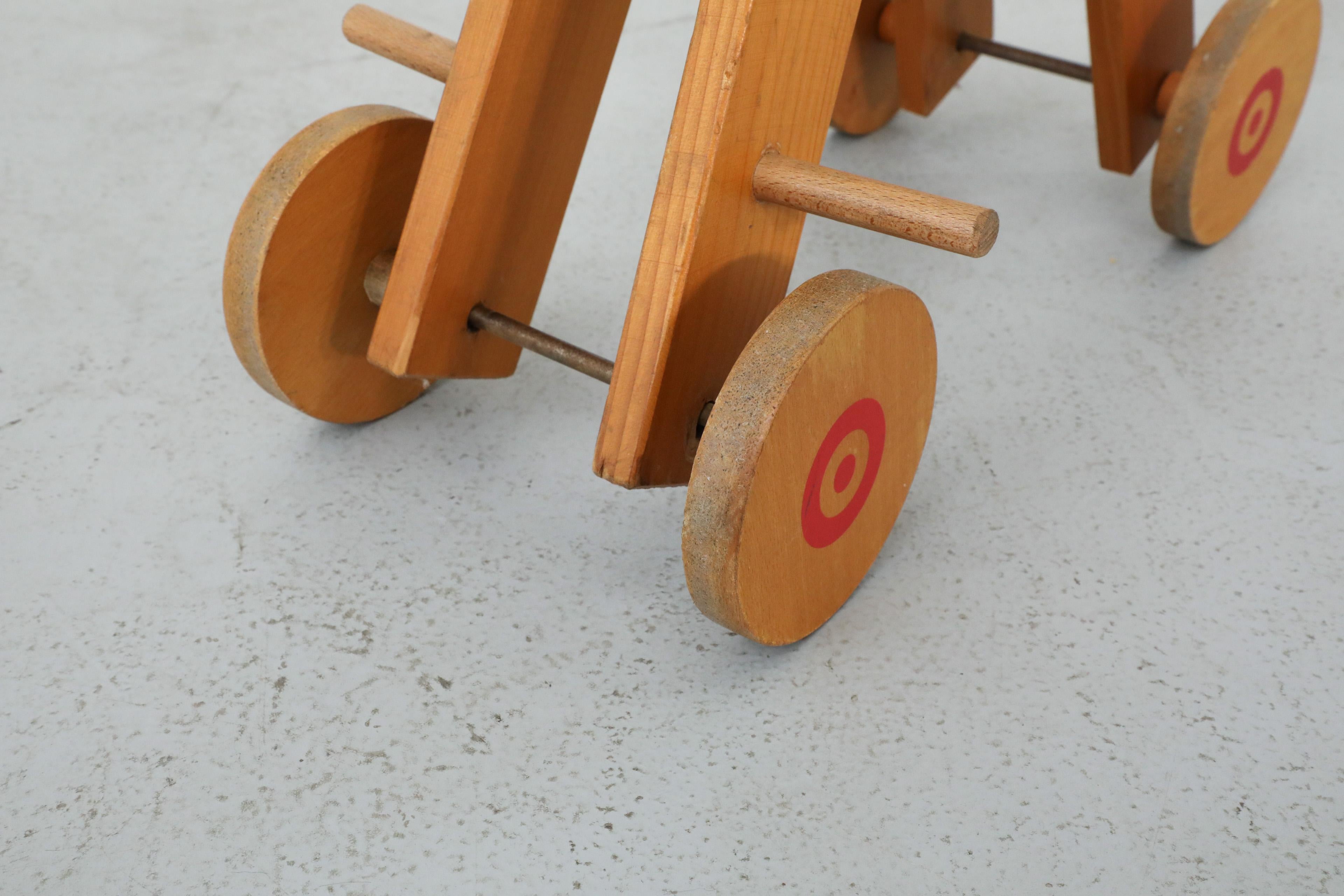 Mid-Century Children's Wooden Pony with Wheels and Red Painted Details For Sale 11