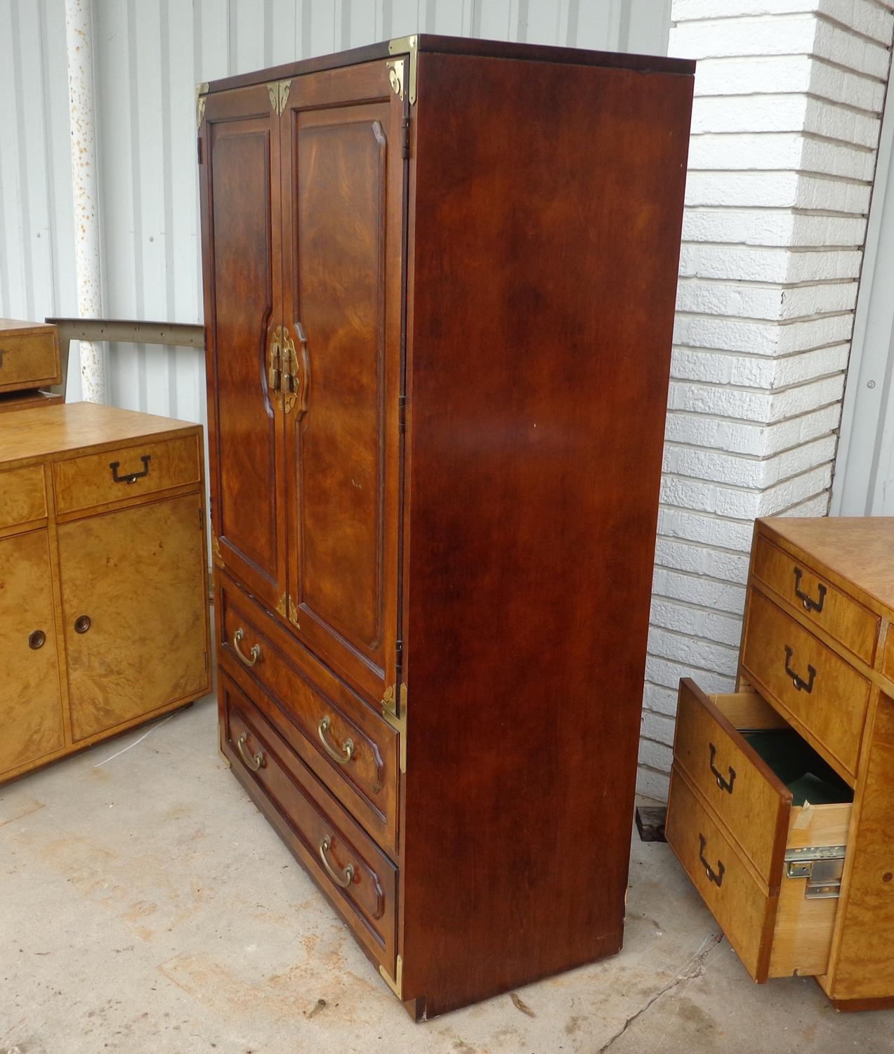 American Midcentury Chin Hua Campaign Armoire by Bernhardt For Sale