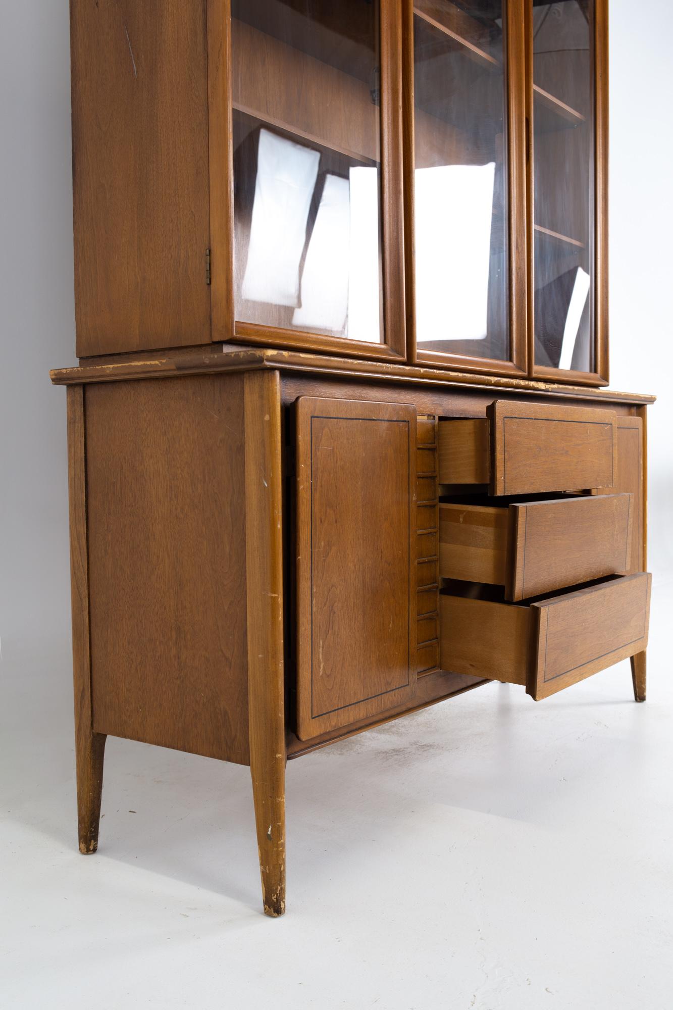 Brass Mid Century China Cabinet and Hutch with Glass Doors