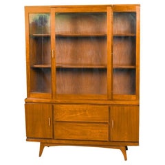 Used Mid-Century China Cabinet Hutch Credenza Brass Pulls