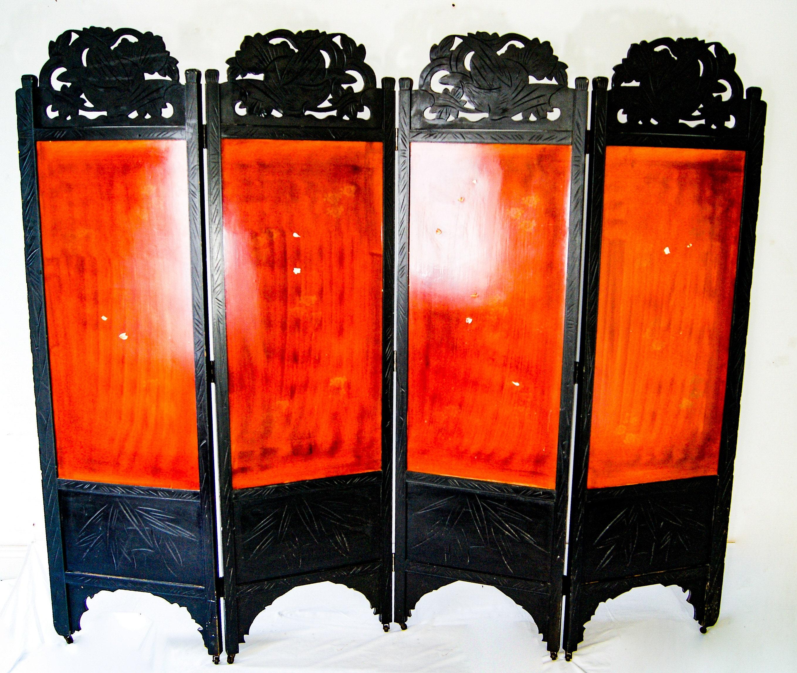 1930s Japanese 4 Panel Carved Soapstone Room Divider Screen For Sale 4