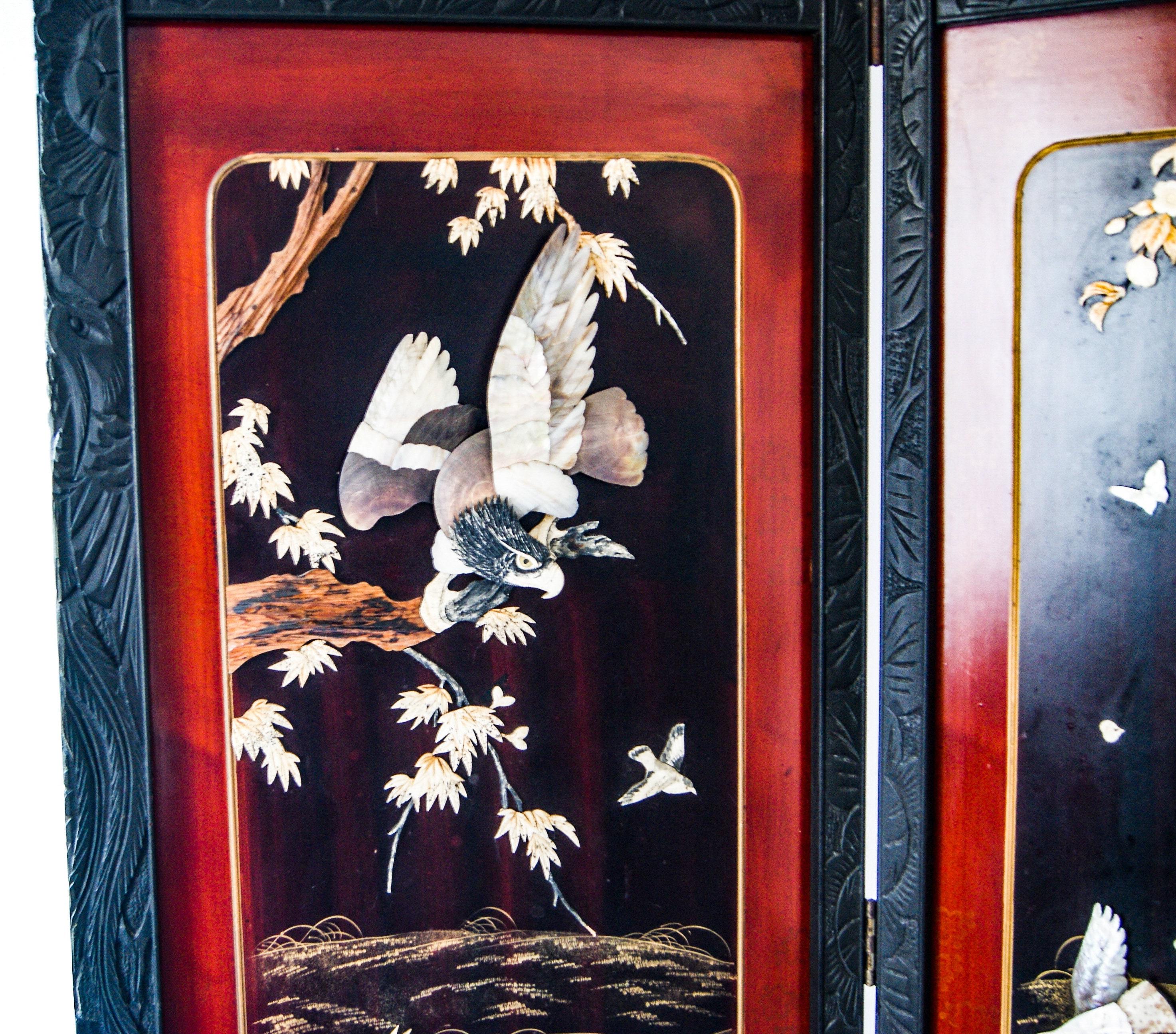 Victorian 1930s Japanese 4 Panel Carved Soapstone Room Divider Screen