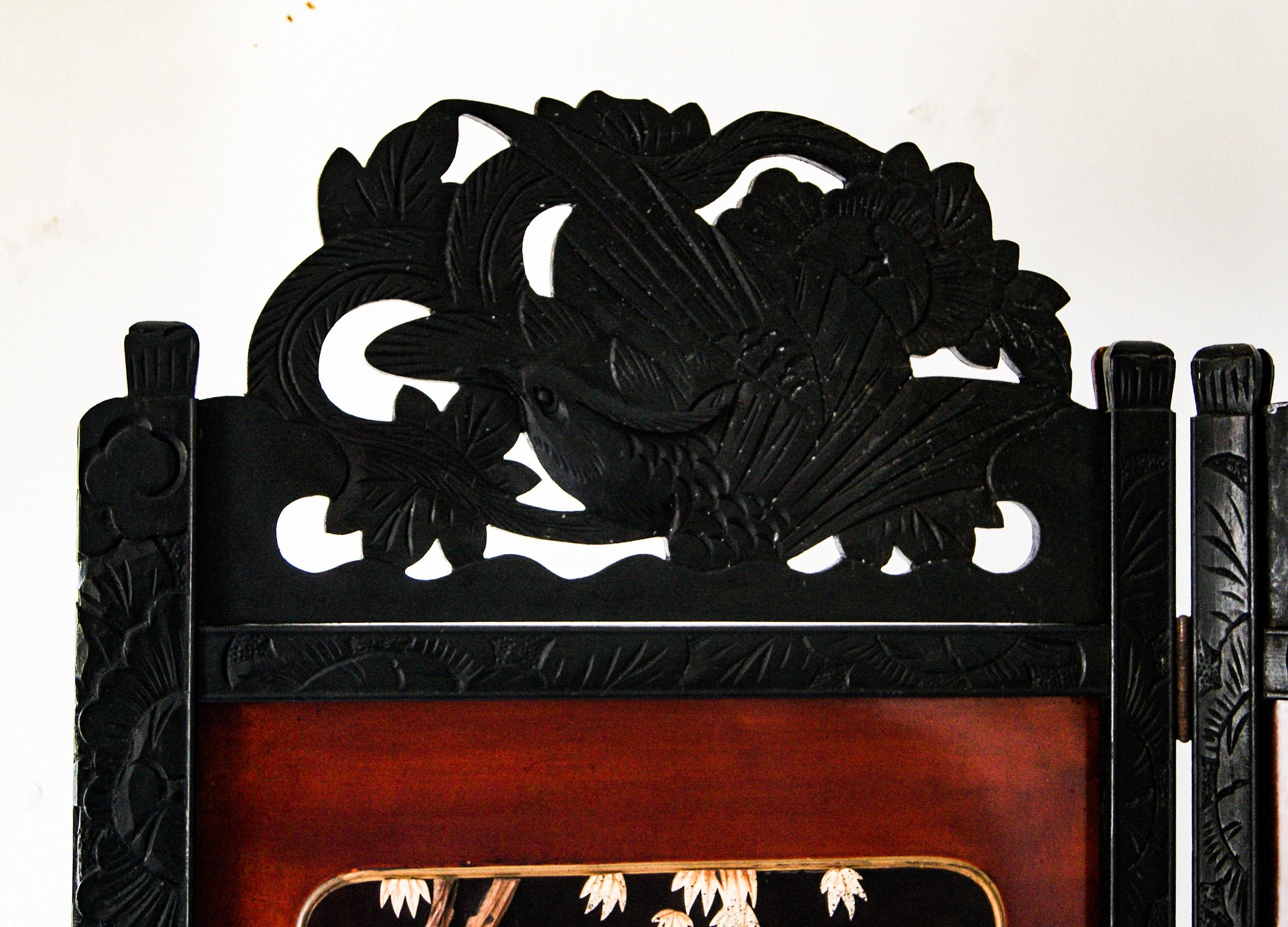 1930s Japanese 4 Panel Carved Soapstone Room Divider Screen 2